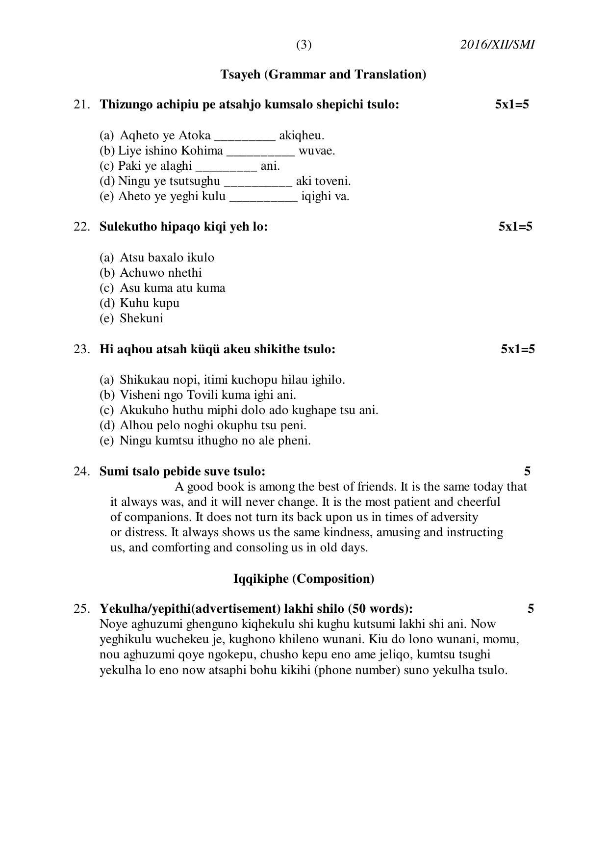 Nagaland Board Class 12 SÜMI 2016 Question Papers - Page 3