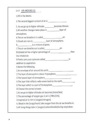 Worksheet for Class 5 Science Air Around Us Assignment 2