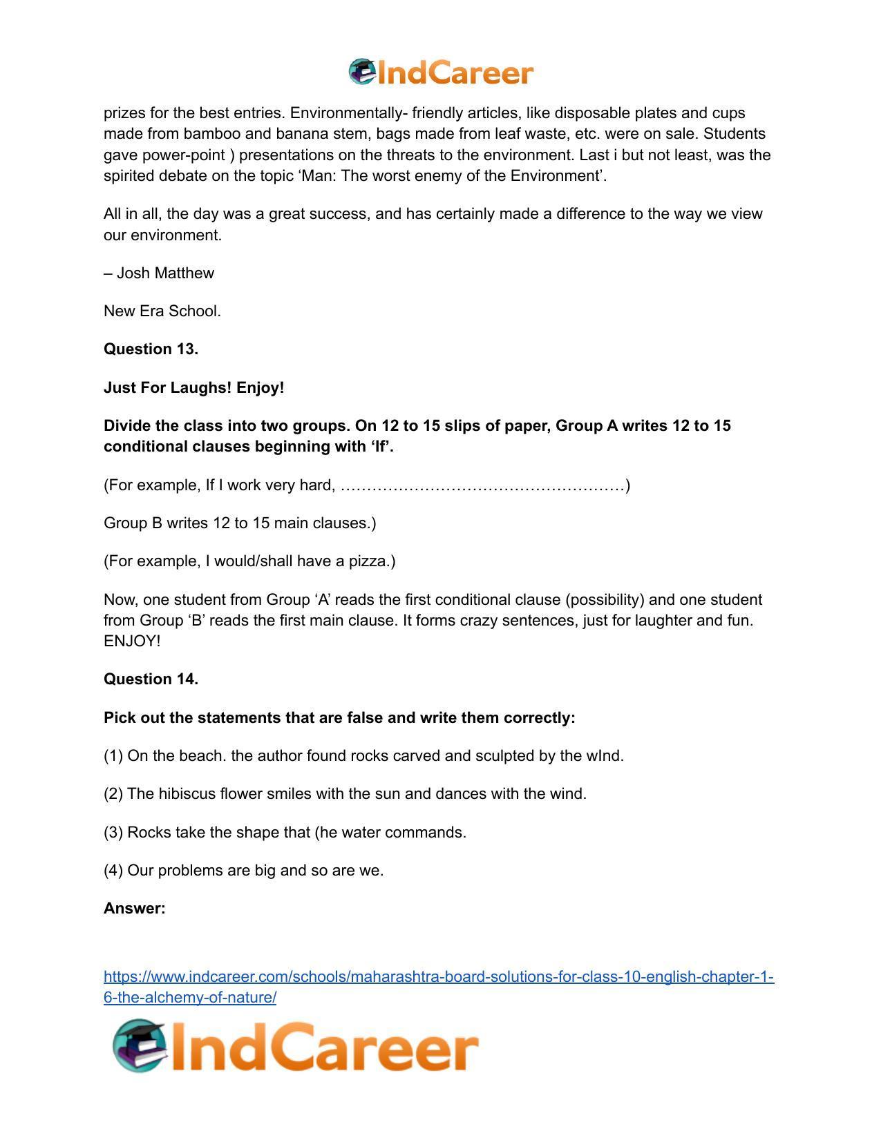 Maharashtra Board Solutions for Class 10- English: Chapter 1.6- The Alchemy of Nature - Page 18
