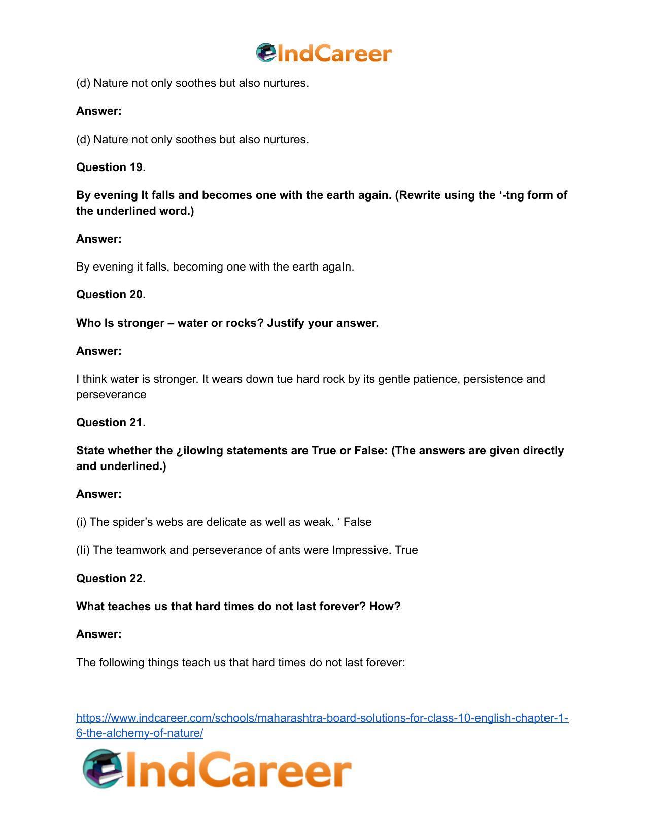 Maharashtra Board Solutions for Class 10- English: Chapter 1.6- The Alchemy of Nature - Page 20