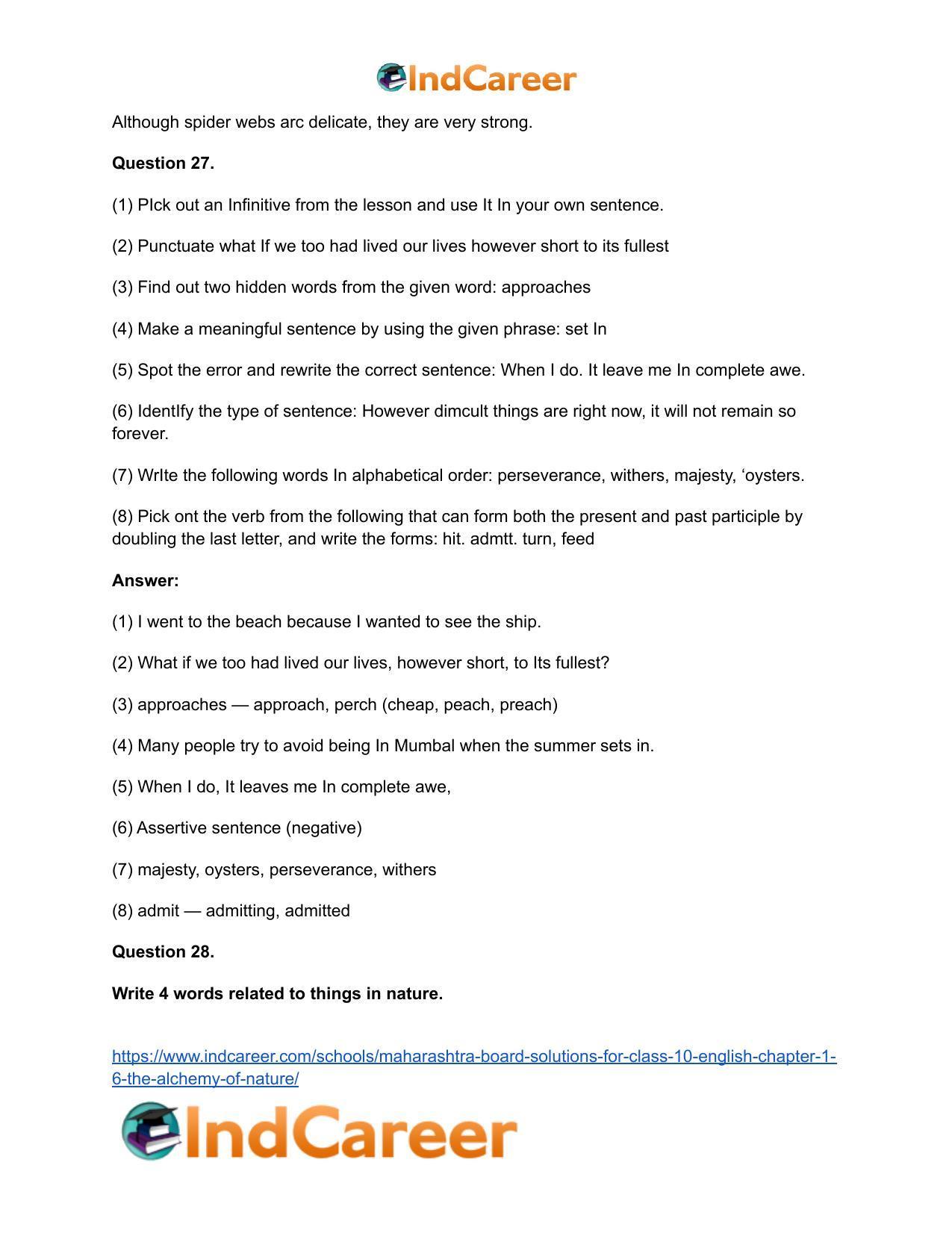 Maharashtra Board Solutions for Class 10- English: Chapter 1.6- The Alchemy of Nature - Page 22