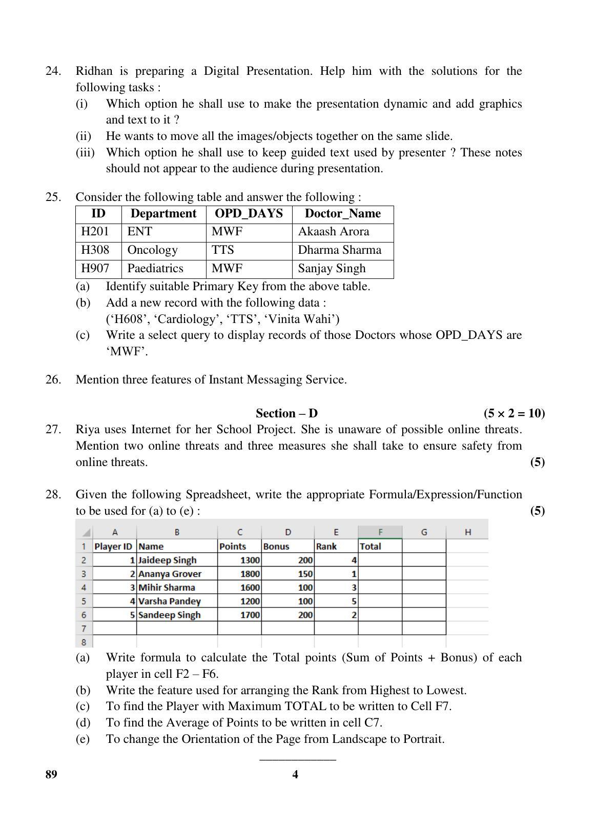 CBSE Class 10 89 (Information Tech.) 2018 Question Paper - Page 4