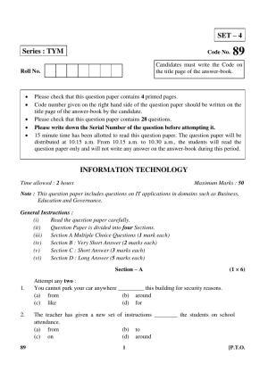 CBSE Class 10 89 (Information Tech.) 2018 Question Paper