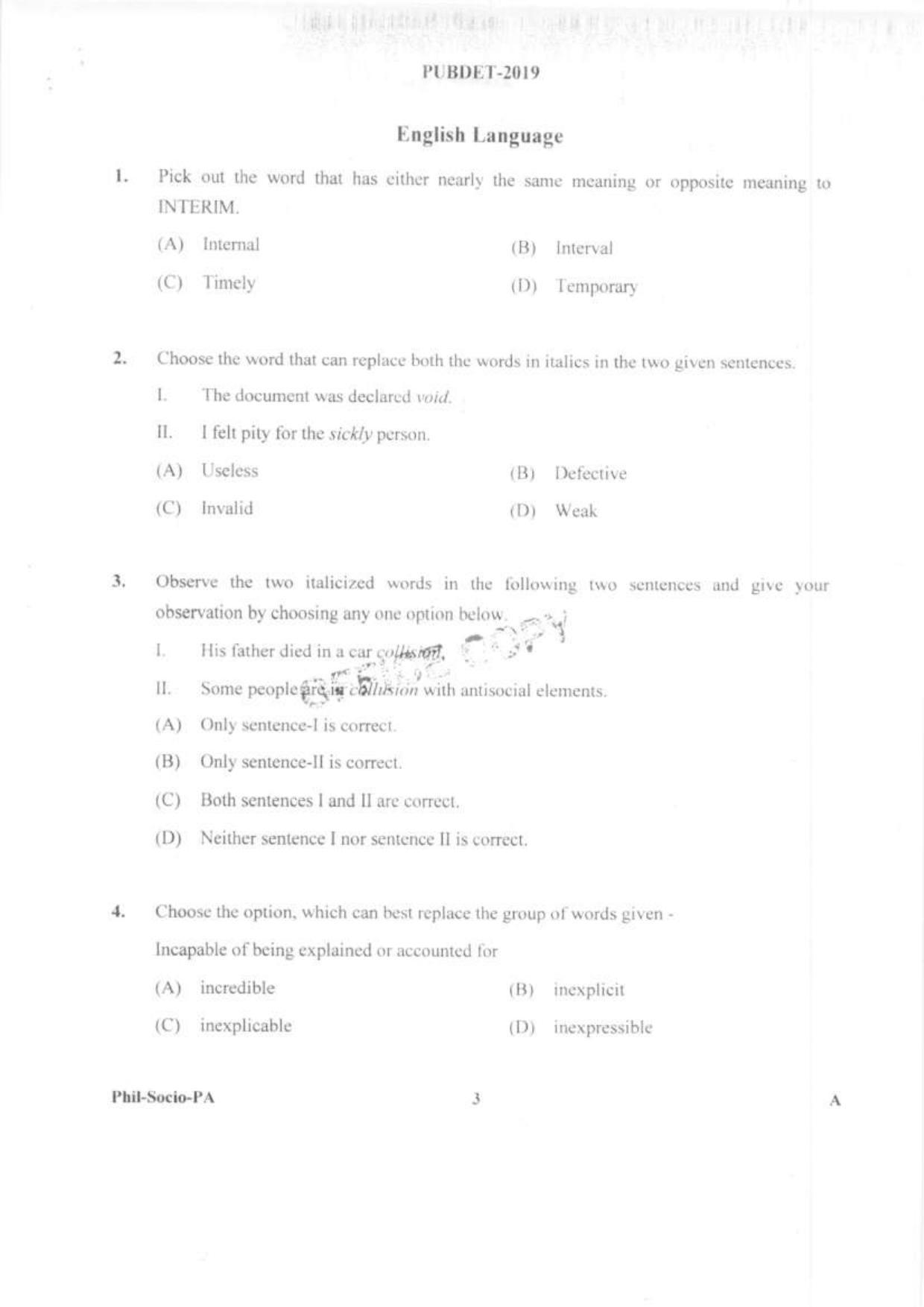 PUBDET 2019 Phil, Socio, Perf Arts Question Papers - Page 2