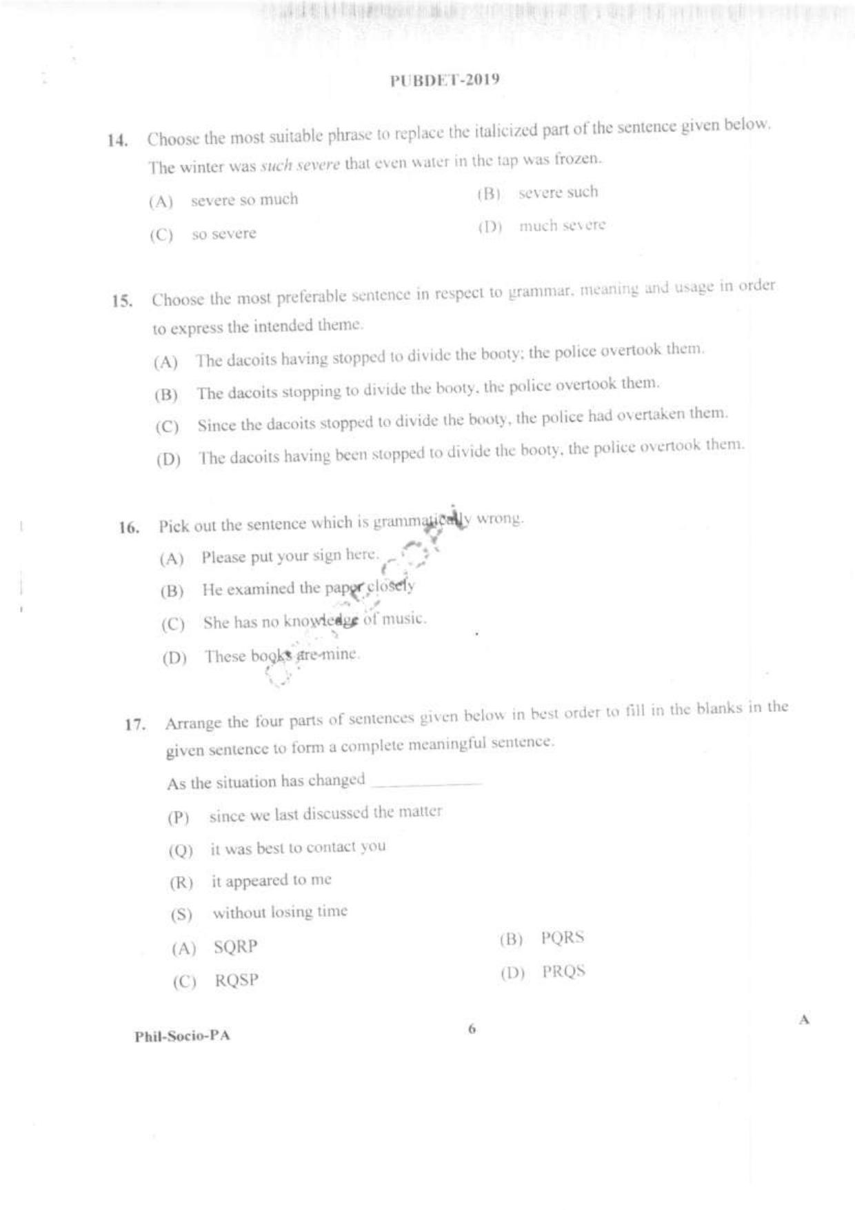 PUBDET 2019 Phil, Socio, Perf Arts Question Papers - Page 5