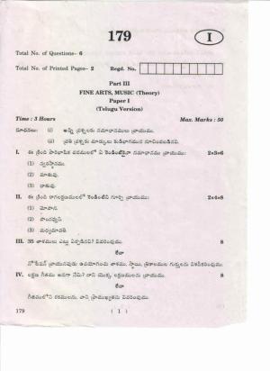 AP Inter 1st Year Fine Arts, Music-I (TM) May-2019-General Question Paper