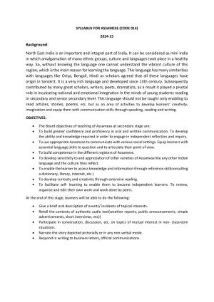 CBSE Class IX & X Assamese Syllabus