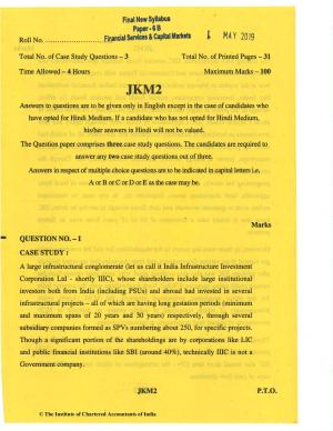 CA Final May 2019 Question Paper - Paper 6B – Financial Services and Capital Markets