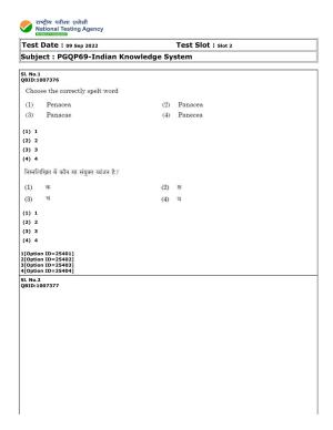 CUET (PG) 2022: PGQP-69 Indian Knowledge System Slot 2 (09-09-2022) Question Paper