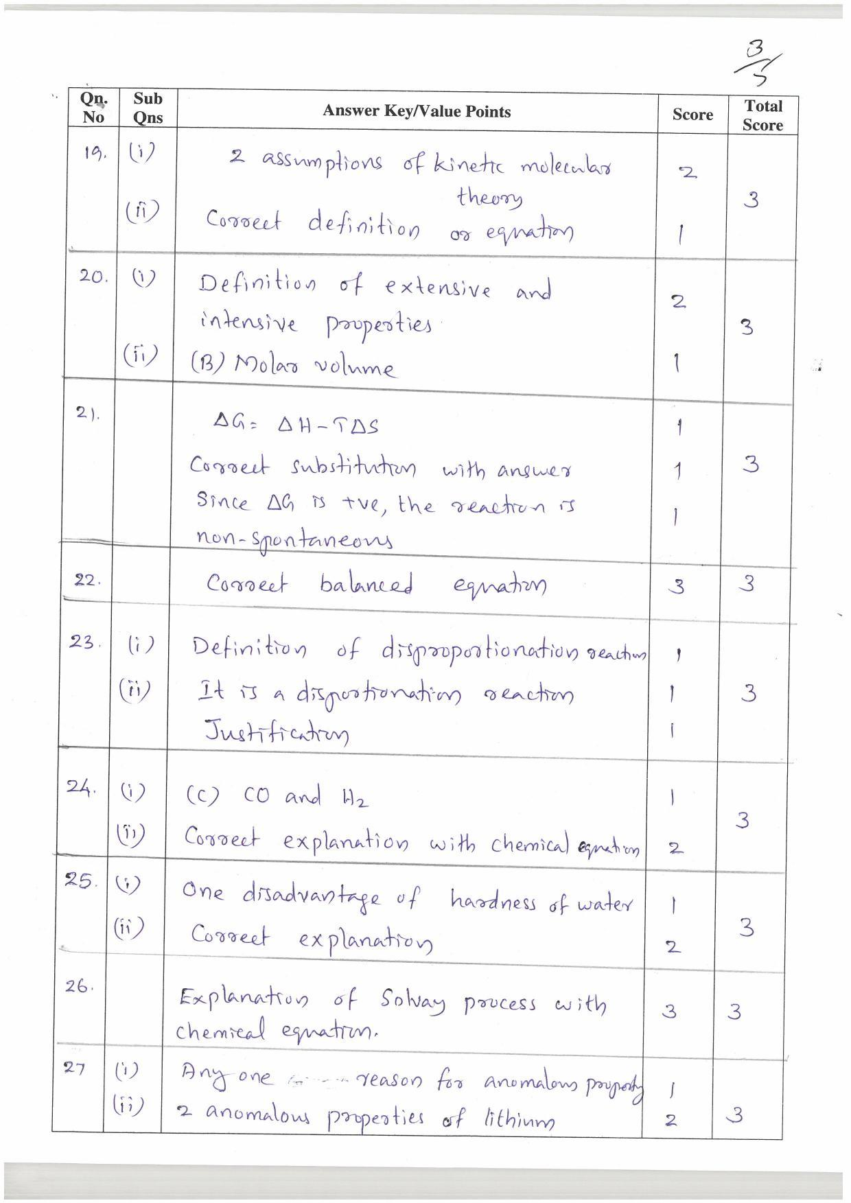 Kerala Plus One 2022 Chemistry Supplementary Answer Key - Page 3