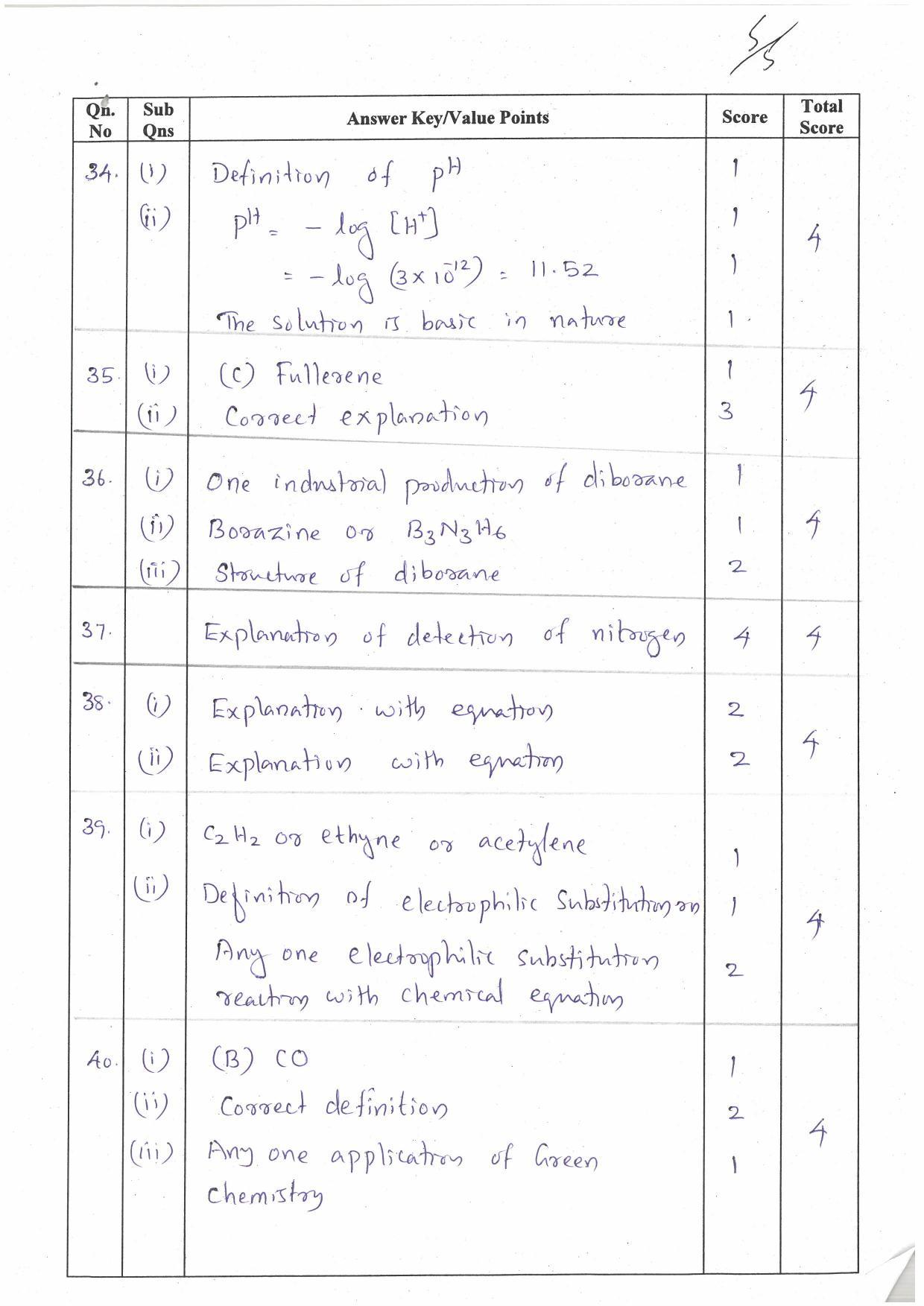 Kerala Plus One 2022 Chemistry Supplementary Answer Key - Page 5