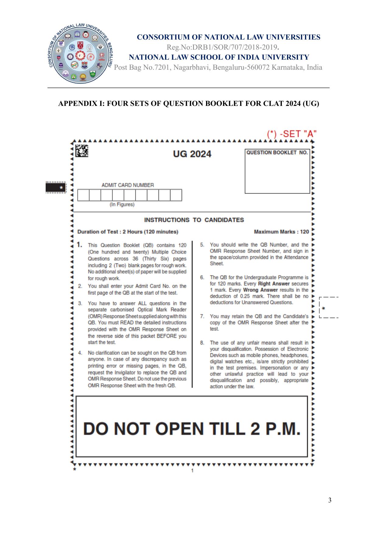 CLAT 2024 UG SET A Question Paper - Page 1