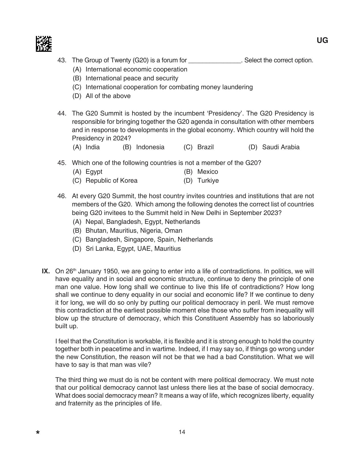 CLAT 2024 UG SET A Question Paper - Page 14