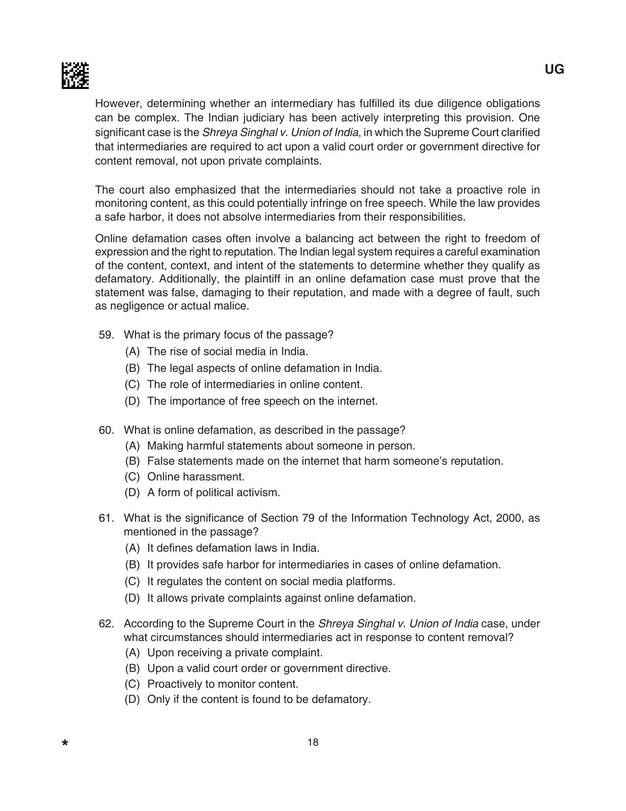 CLAT 2024 UG SET A Question Paper - Page 18