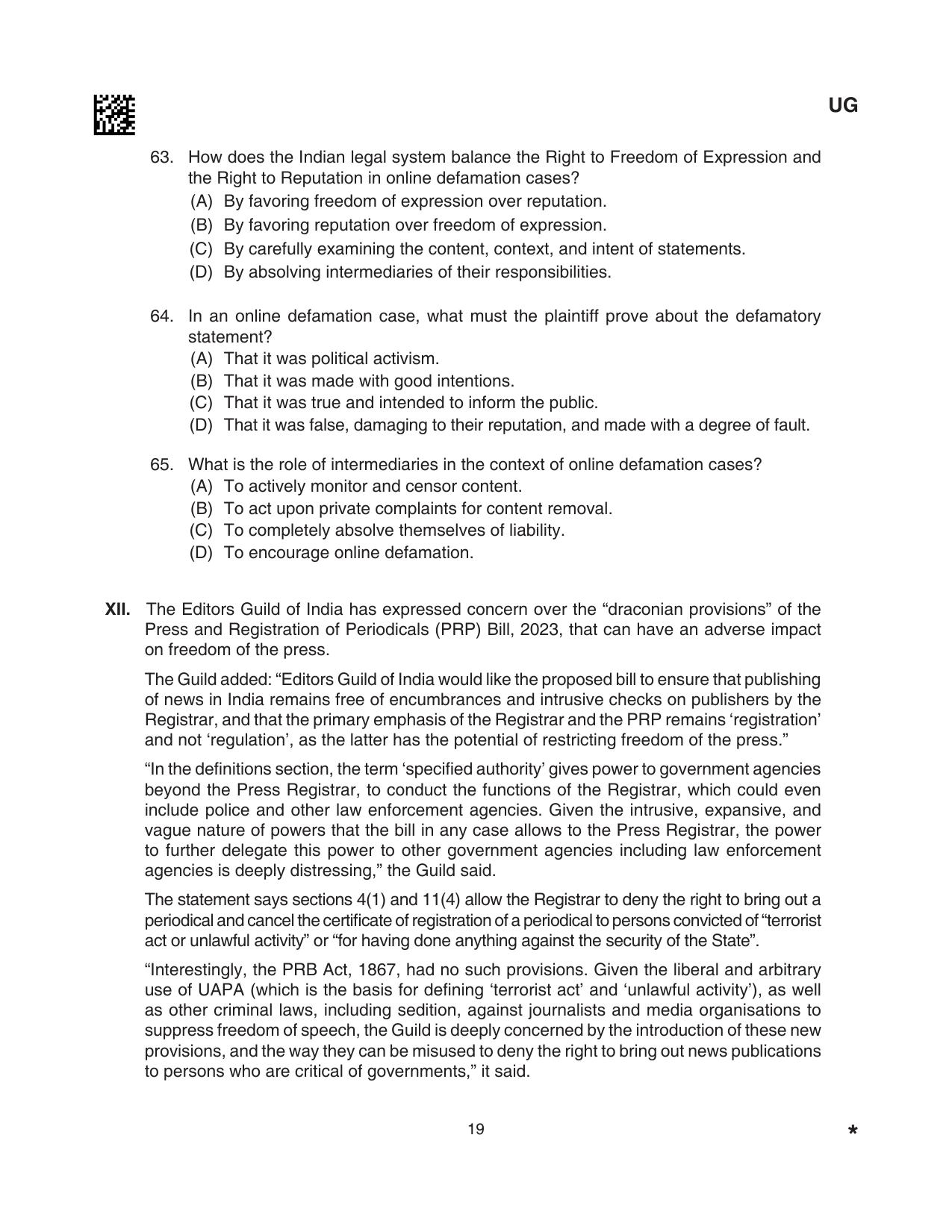 CLAT 2024 UG SET A Question Paper - Page 19