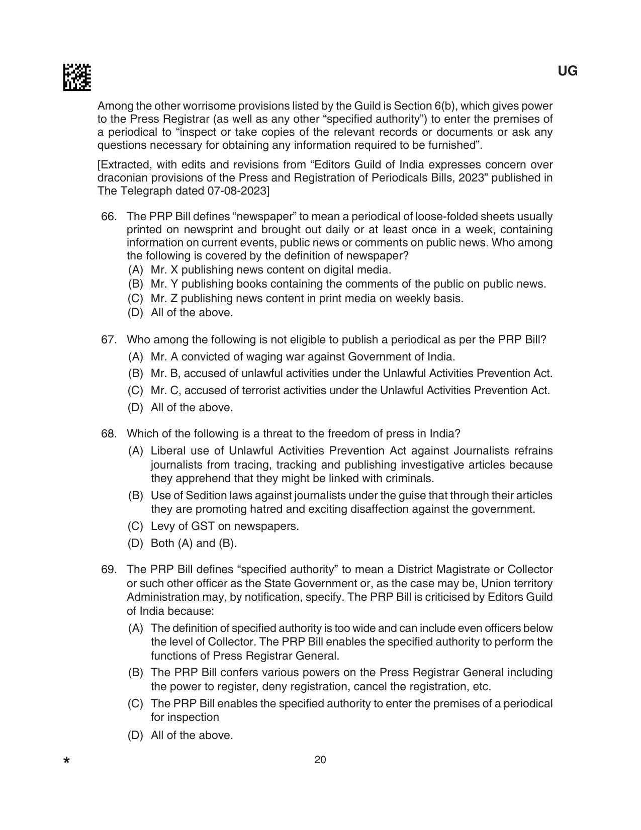 CLAT 2024 UG SET A Question Paper - Page 20