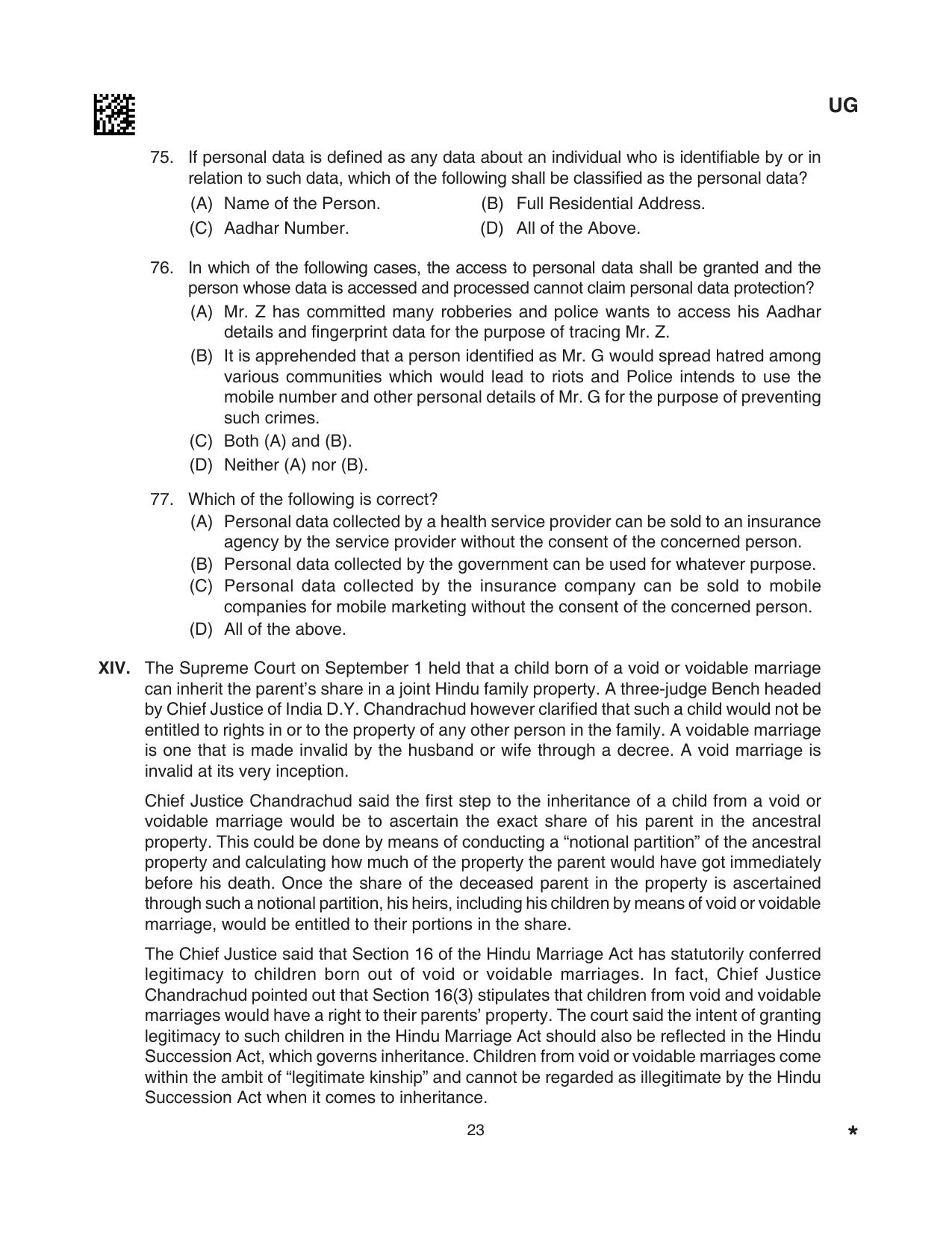 CLAT 2024 UG SET A Question Paper - Page 23
