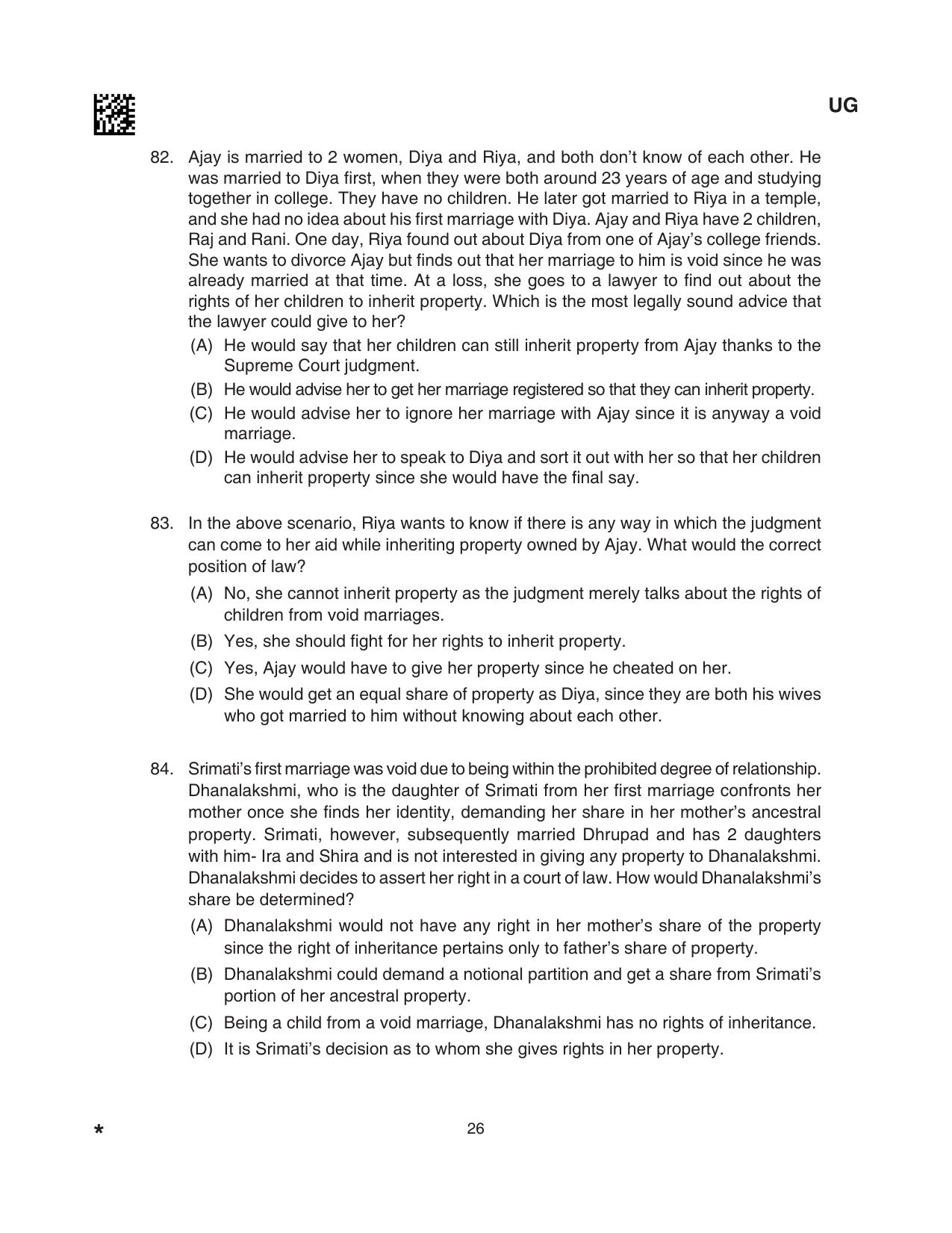 CLAT 2024 UG SET A Question Paper - Page 26