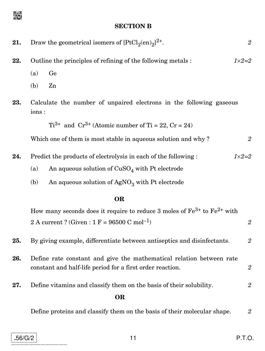 CBSE Class 12 56-C-2 - Chemistry 2020 Compartment Question Paper - Page 11
