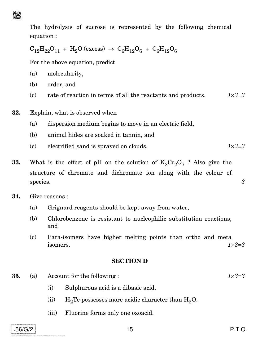 CBSE Class 12 56-C-2 - Chemistry 2020 Compartment Question Paper - Page 15