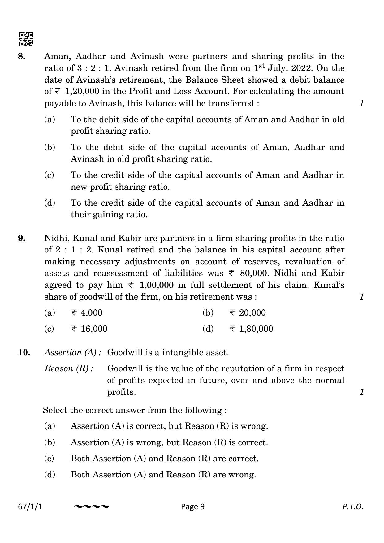 CBSE Class 12 67-1-1 Accountancy 2023 Question Paper - Page 9