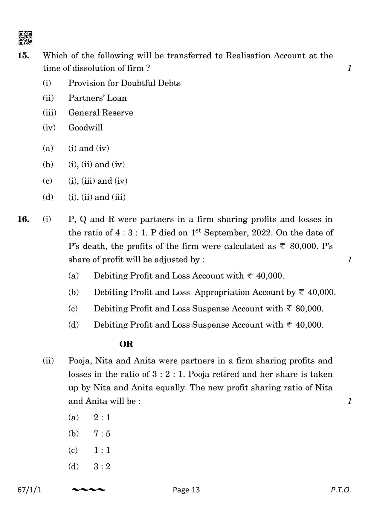 CBSE Class 12 67-1-1 Accountancy 2023 Question Paper - Page 13