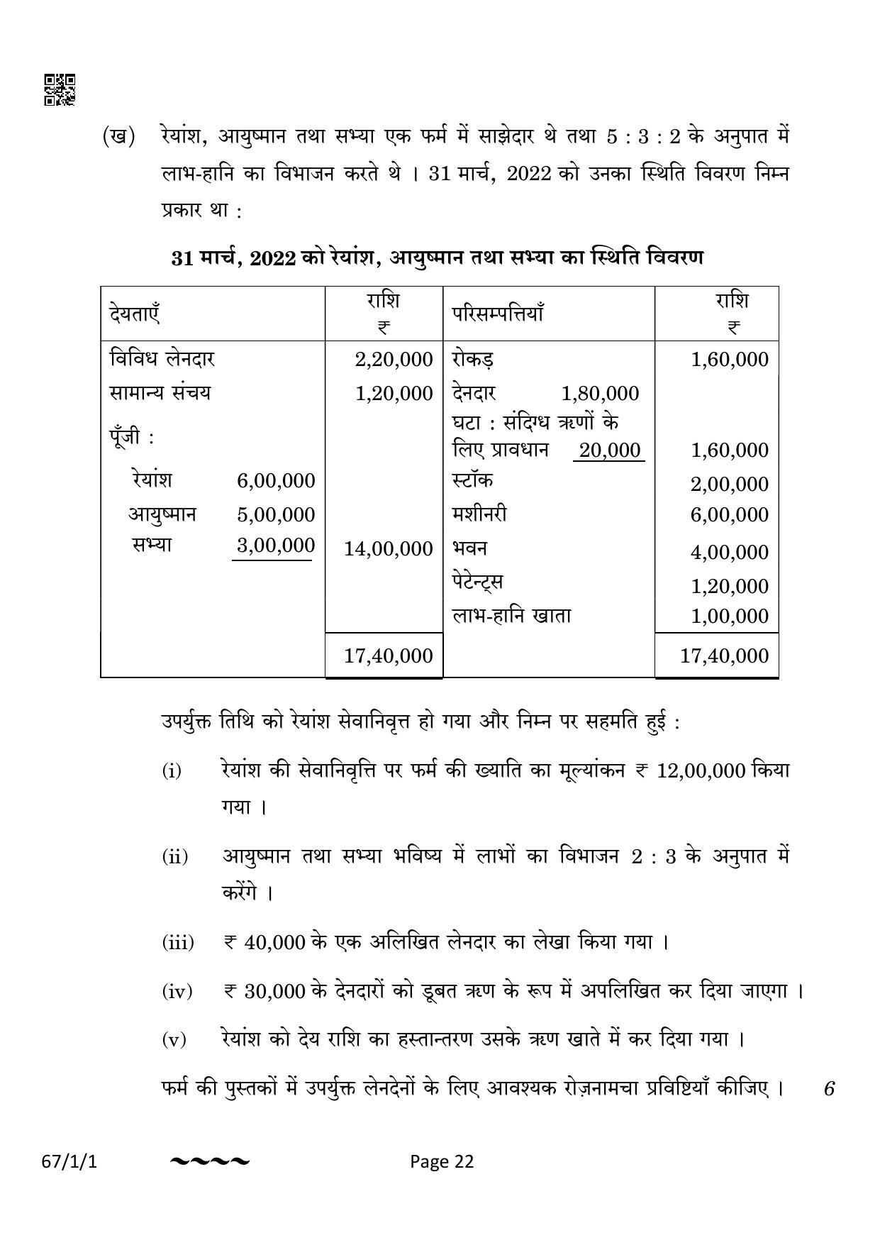 CBSE Class 12 67-1-1 Accountancy 2023 Question Paper - Page 22