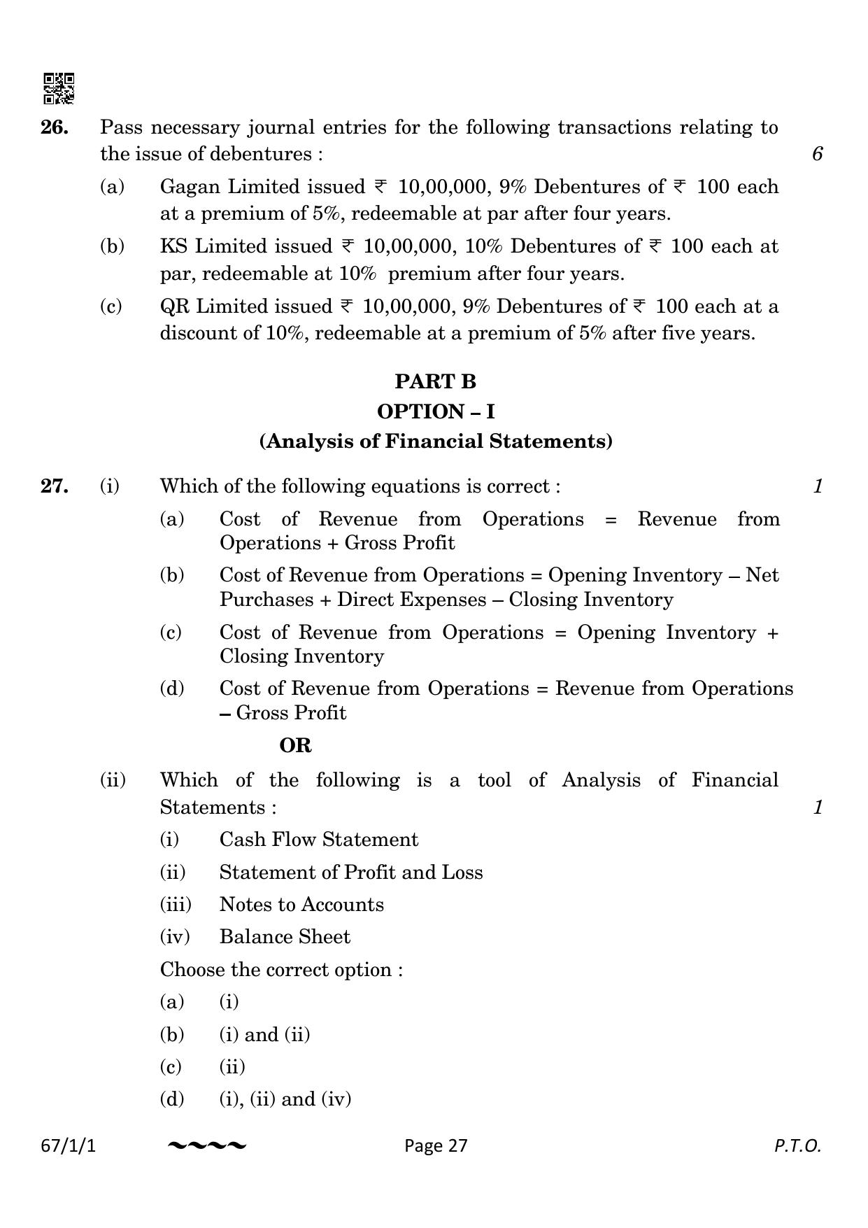 CBSE Class 12 67-1-1 Accountancy 2023 Question Paper - Page 27