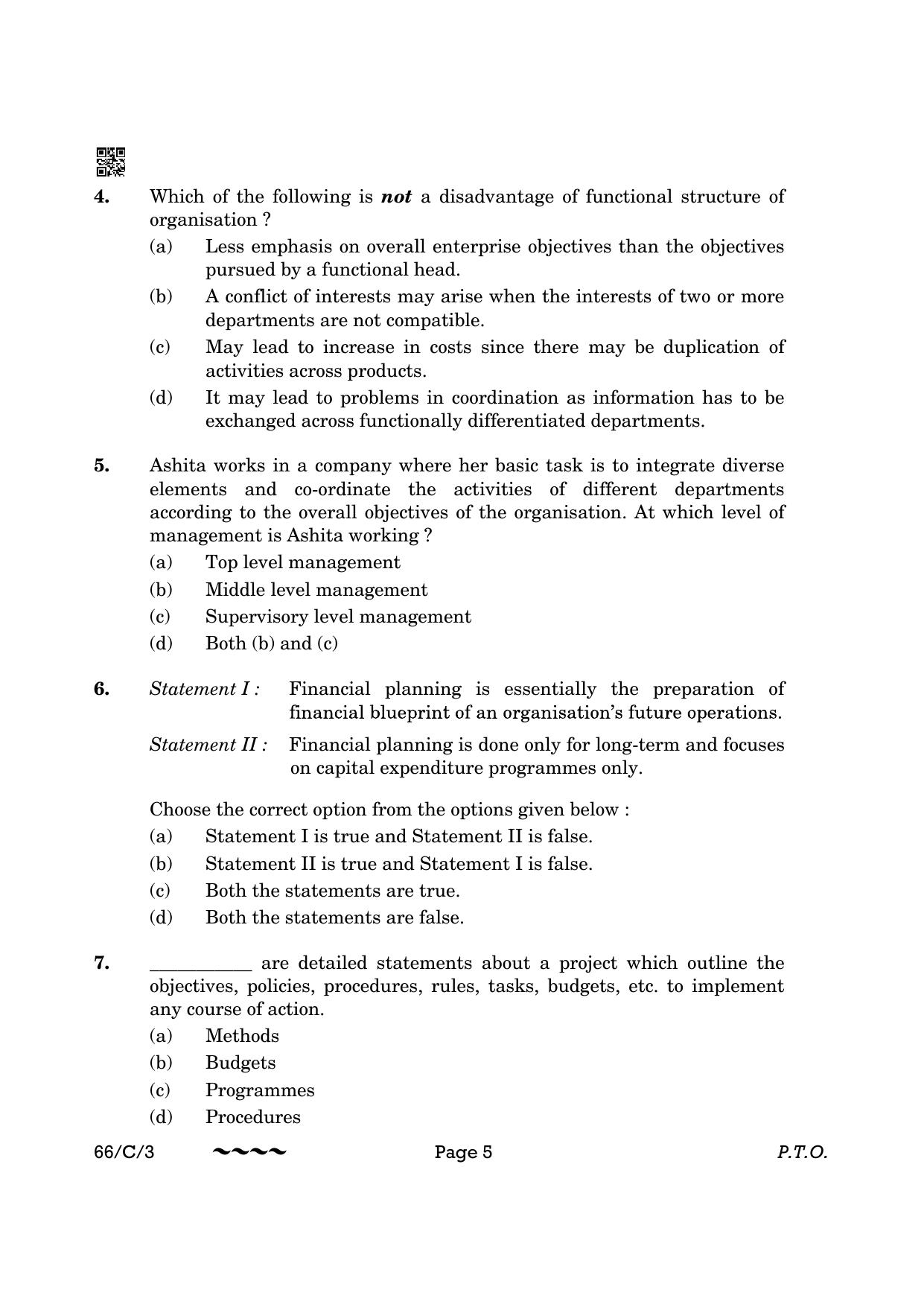 CBSE Class 12 66-1-3 Business Studies 2023 (Compartment) Question Paper - Page 5