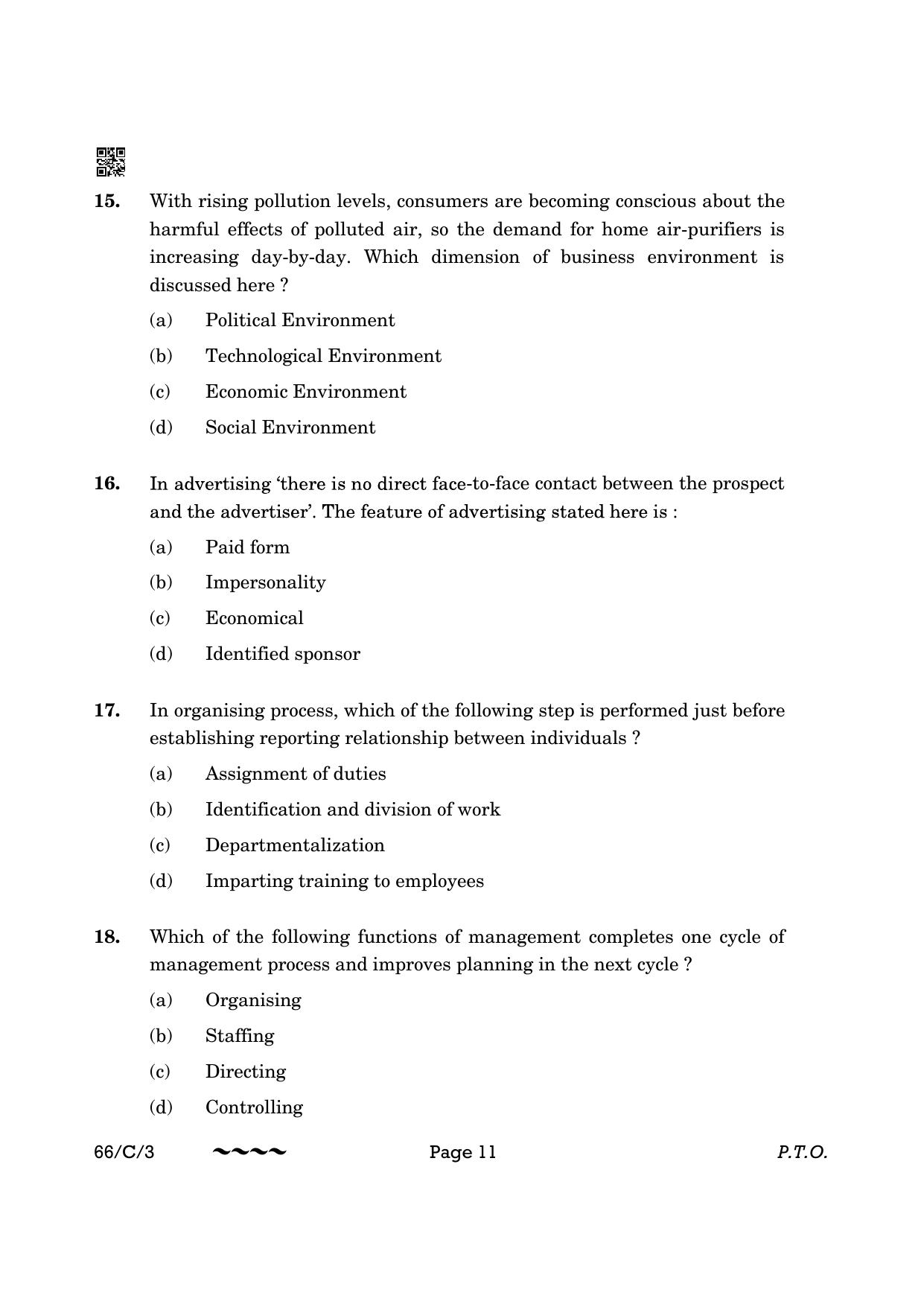 CBSE Class 12 66-1-3 Business Studies 2023 (Compartment) Question Paper - Page 11