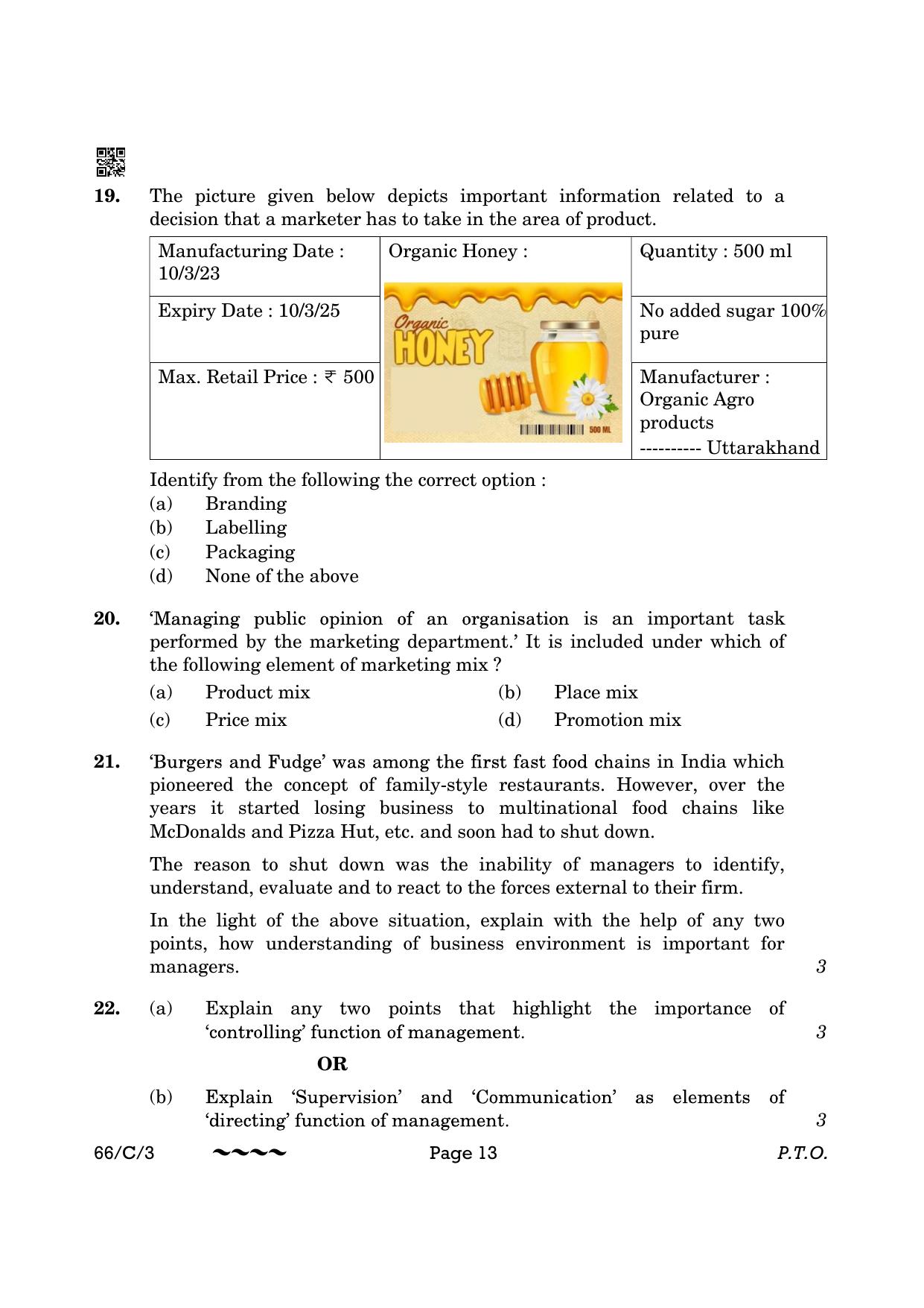 CBSE Class 12 66-1-3 Business Studies 2023 (Compartment) Question Paper - Page 13