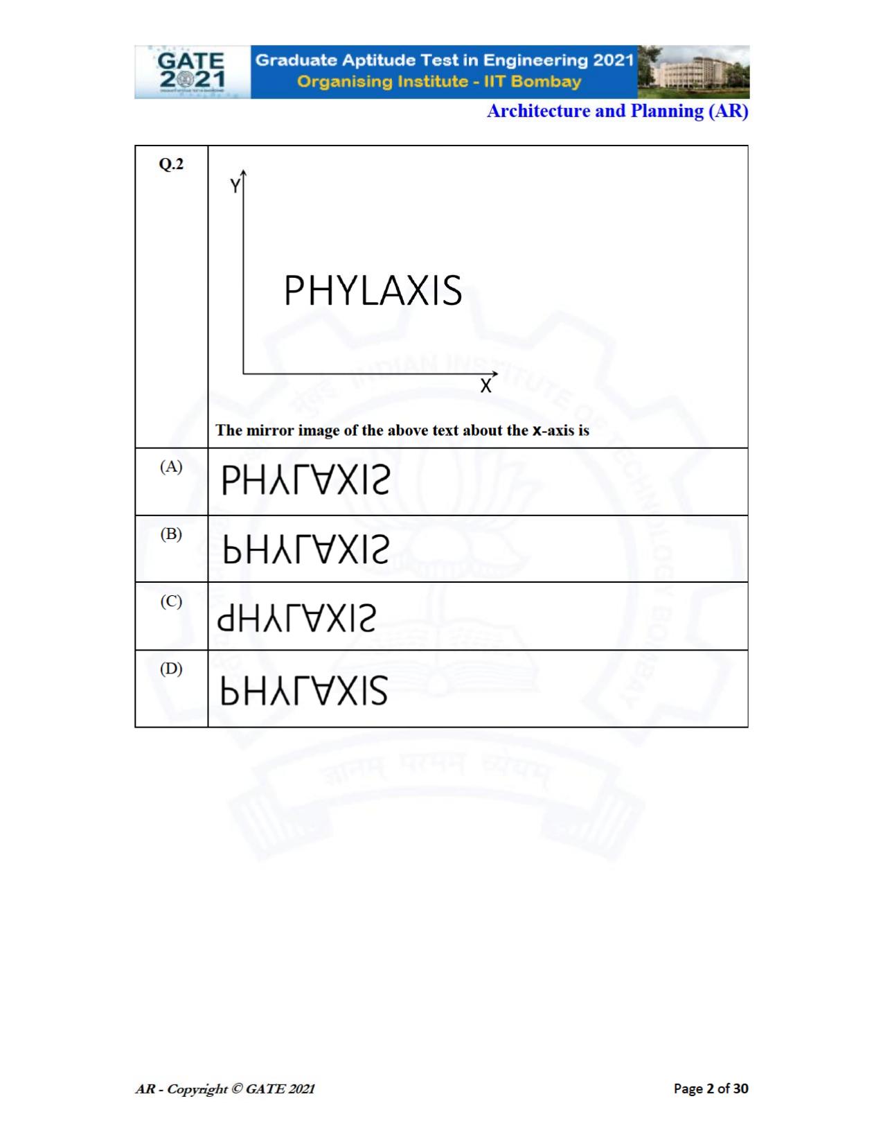 GATE 2021 Architecture and Planning (AR) Question Paper - Page 2