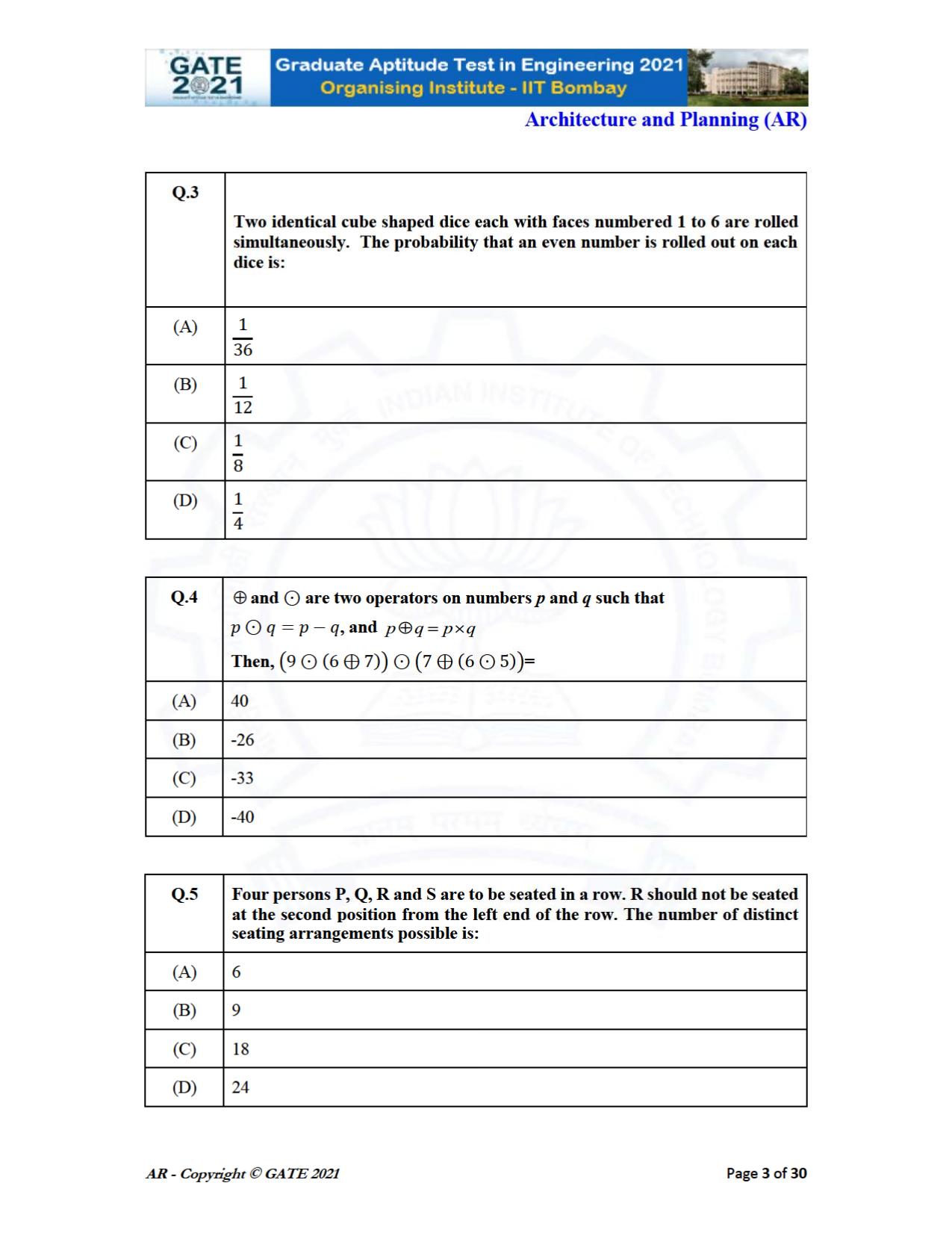 GATE 2021 Architecture and Planning (AR) Question Paper - Page 3