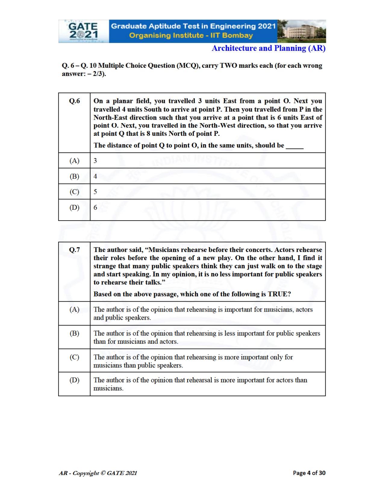 GATE 2021 Architecture and Planning (AR) Question Paper - Page 4