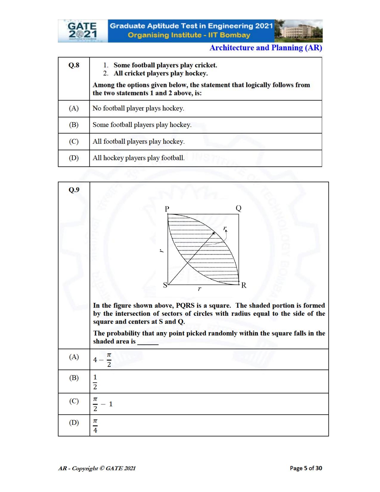 GATE 2021 Architecture and Planning (AR) Question Paper - Page 5