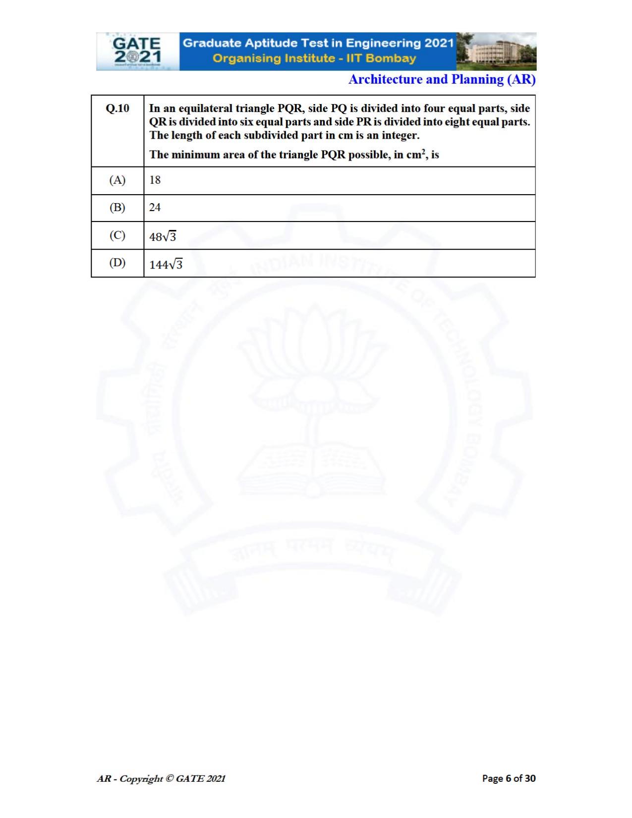 GATE 2021 Architecture and Planning (AR) Question Paper - Page 6