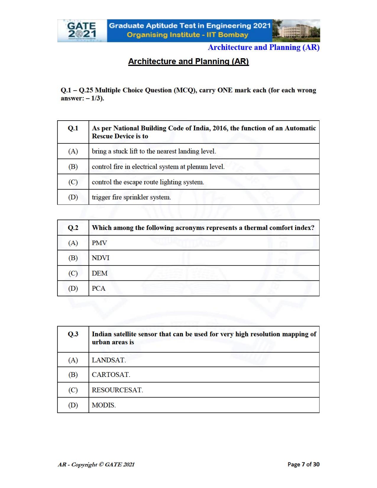 GATE 2021 Architecture and Planning (AR) Question Paper - Page 7