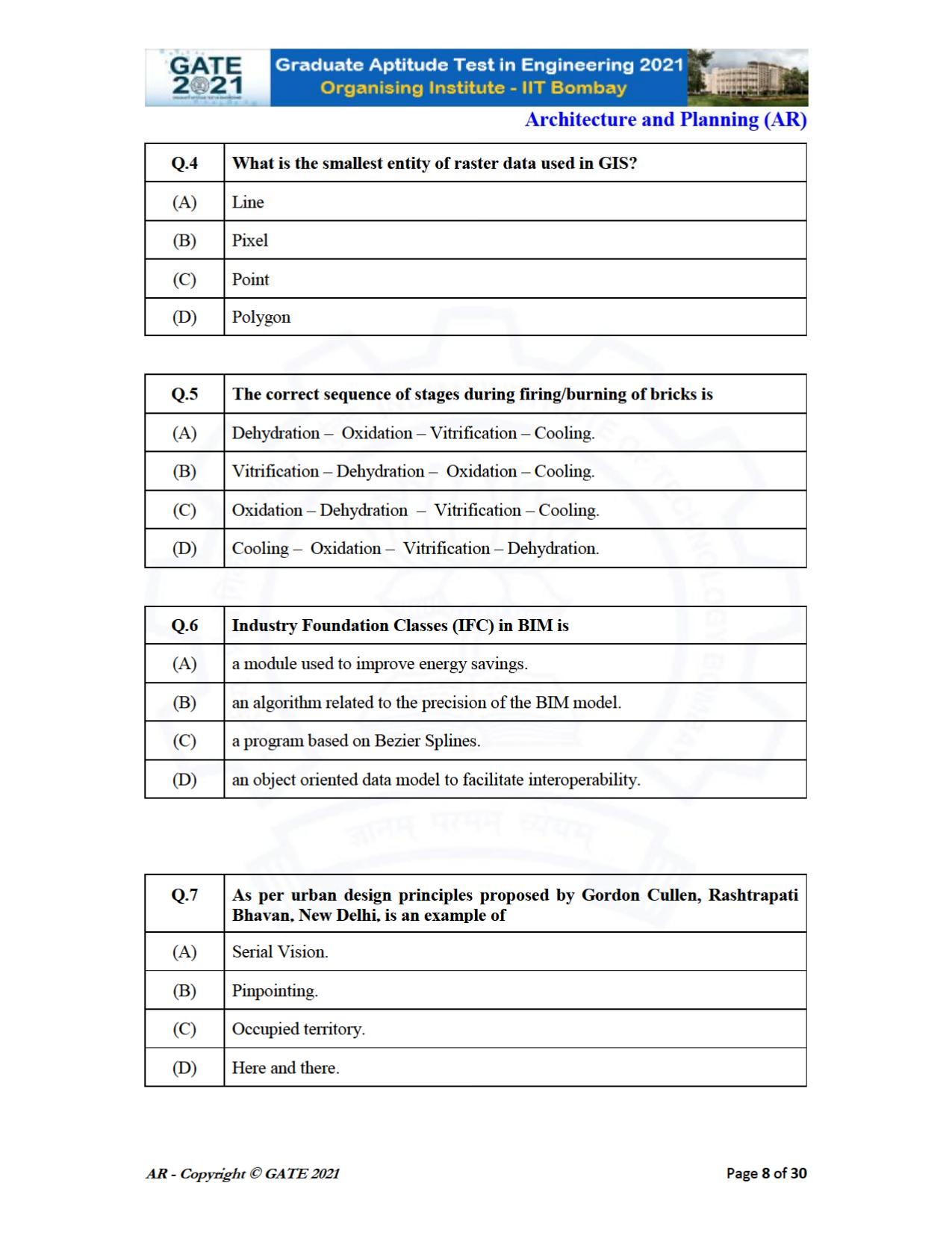 GATE 2021 Architecture and Planning (AR) Question Paper - Page 8