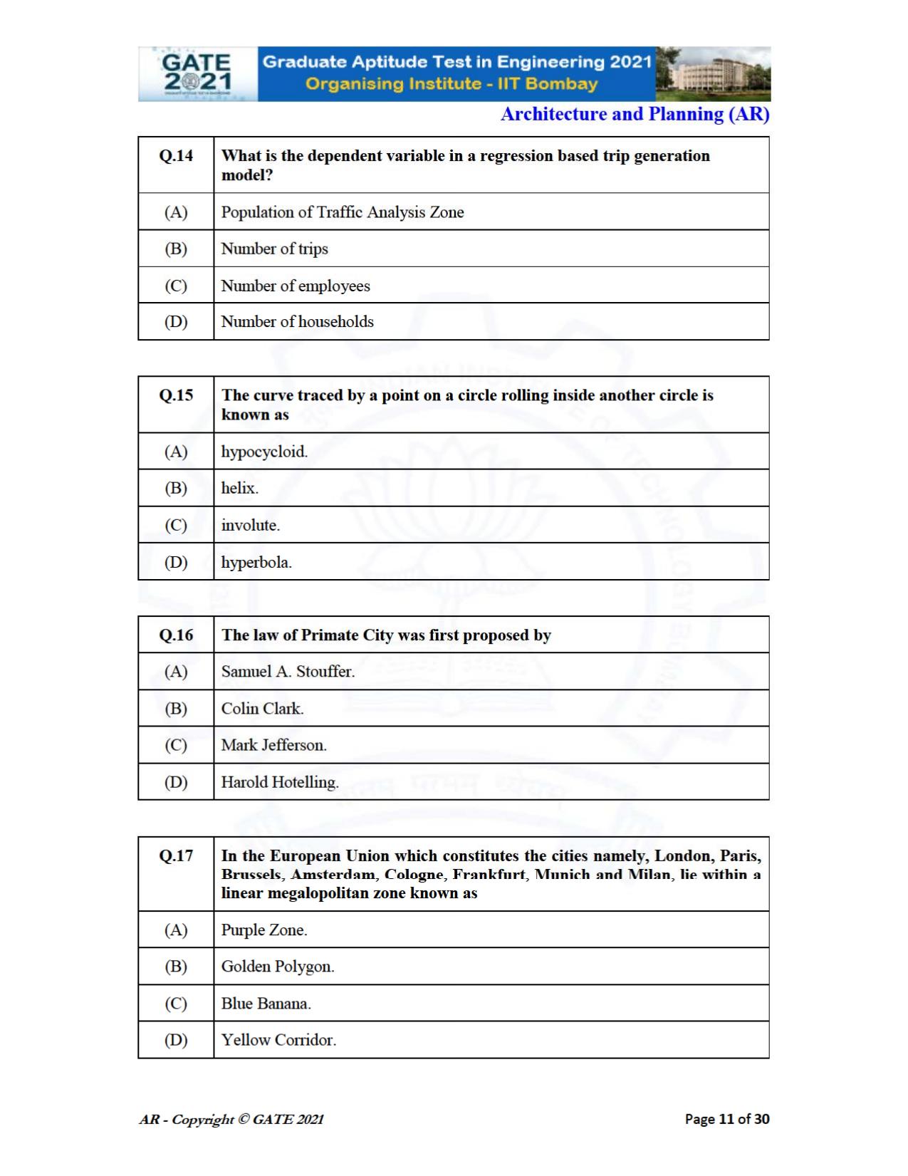 GATE 2021 Architecture and Planning (AR) Question Paper - Page 11