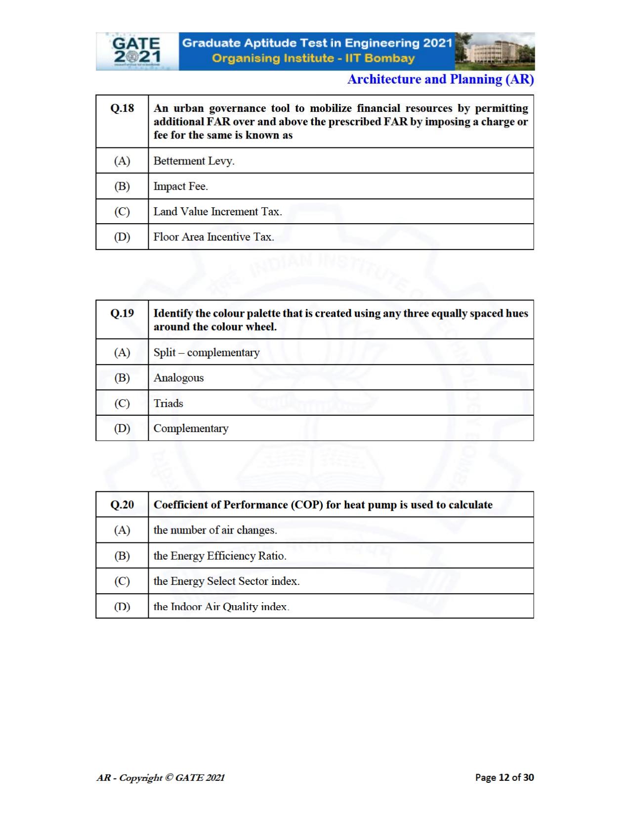 GATE 2021 Architecture and Planning (AR) Question Paper - Page 12