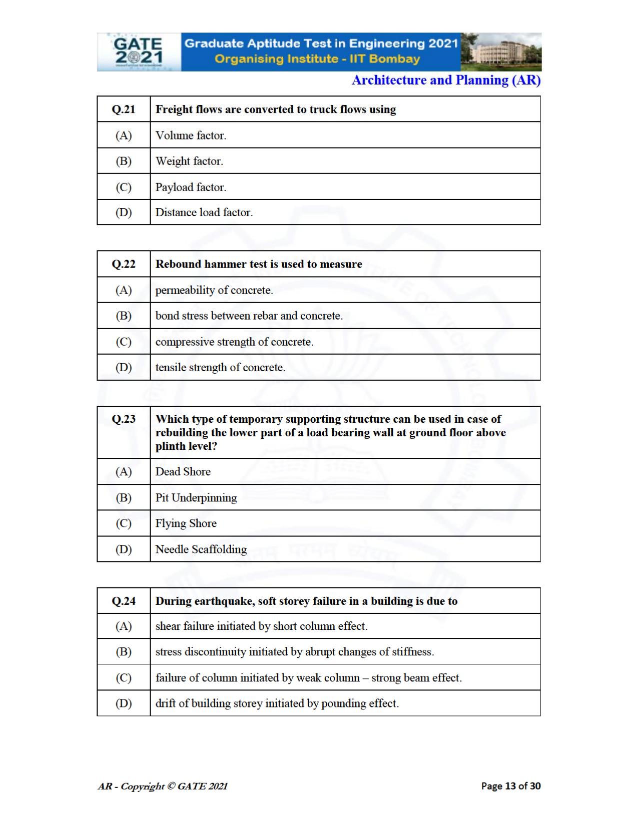 GATE 2021 Architecture and Planning (AR) Question Paper - Page 13