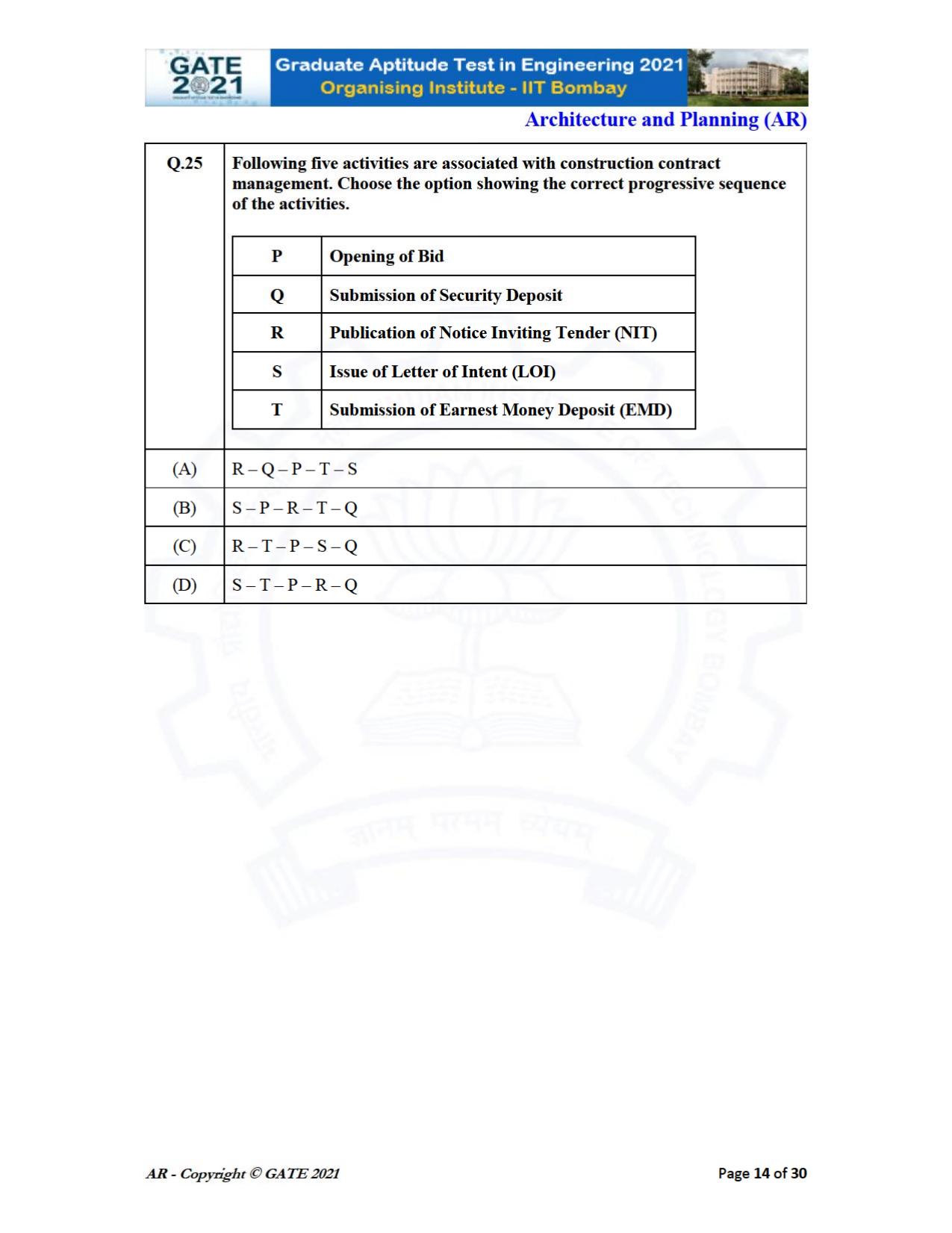 GATE 2021 Architecture and Planning (AR) Question Paper - Page 14