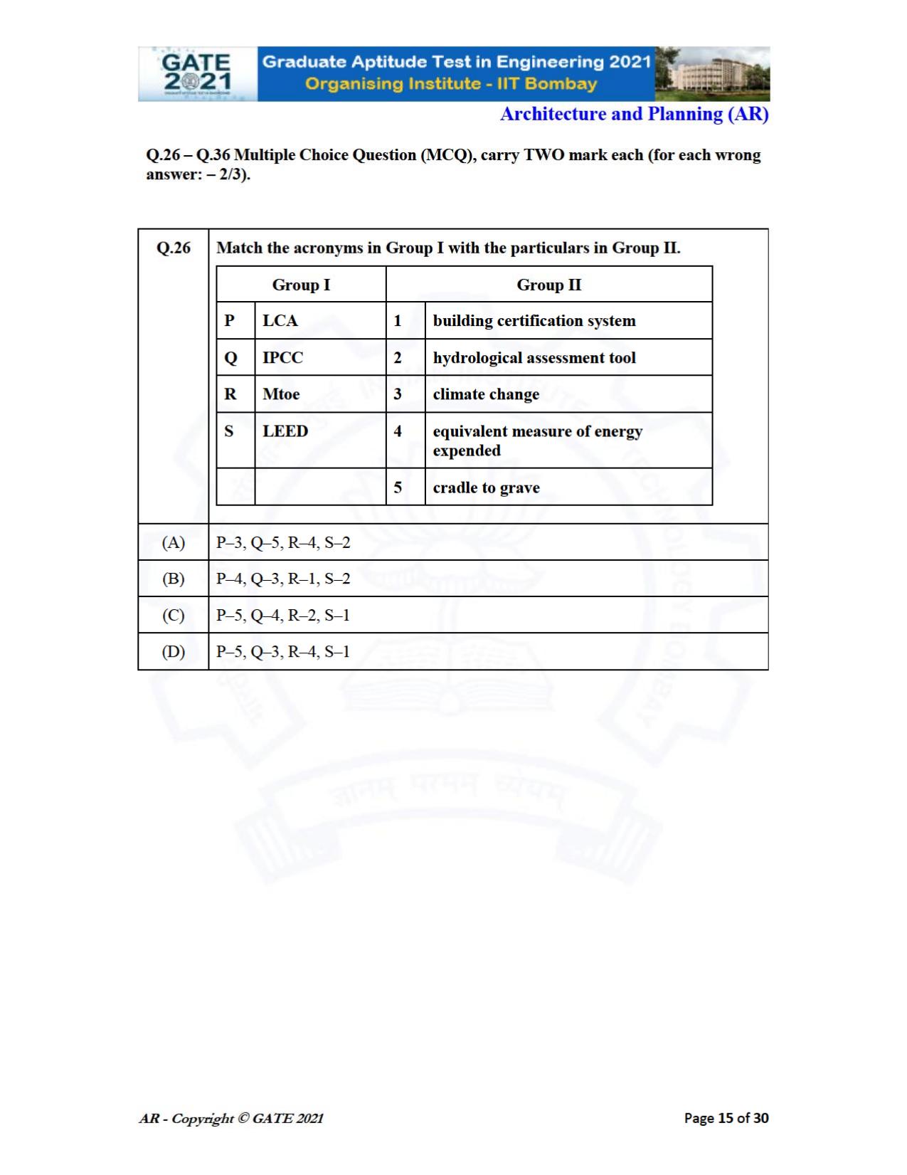 GATE 2021 Architecture and Planning (AR) Question Paper - Page 15