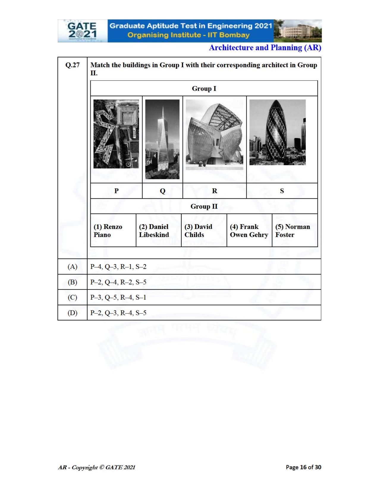 GATE 2021 Architecture and Planning (AR) Question Paper - Page 16