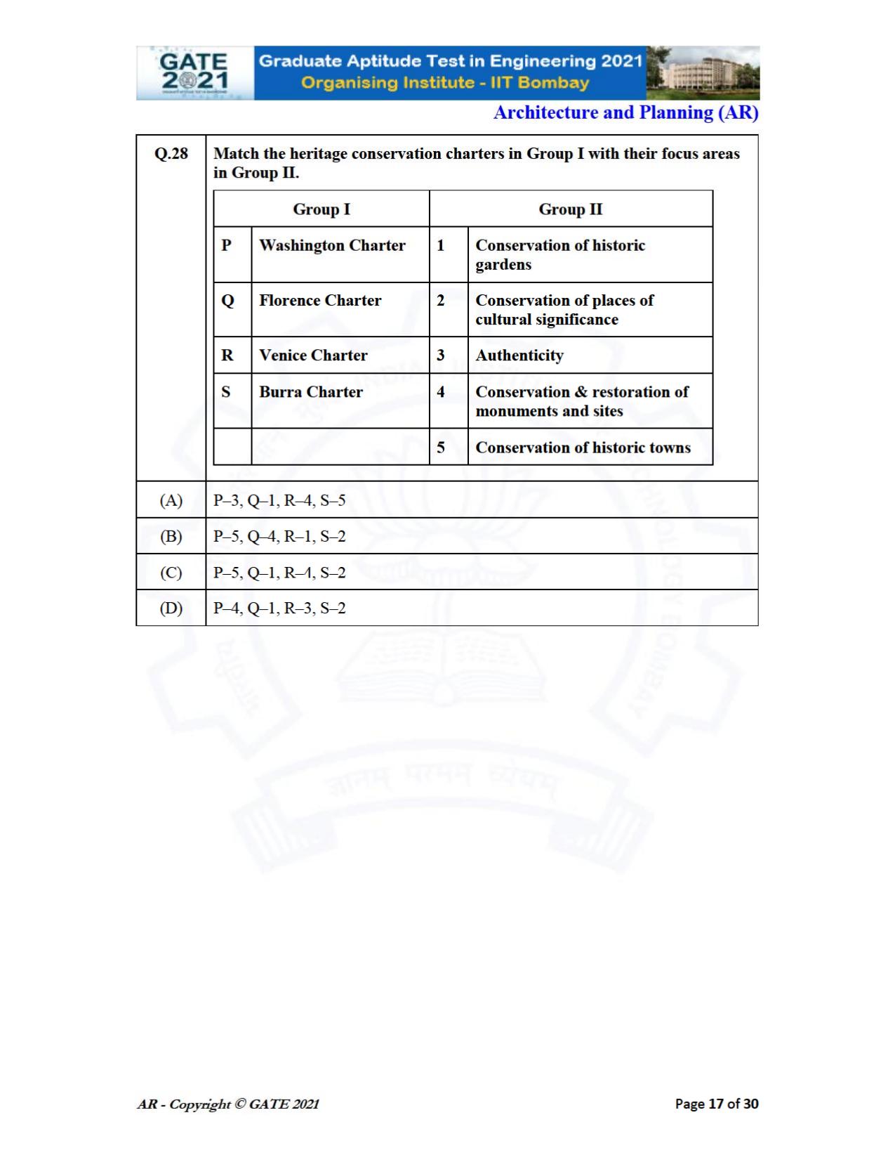 GATE 2021 Architecture and Planning (AR) Question Paper - Page 17