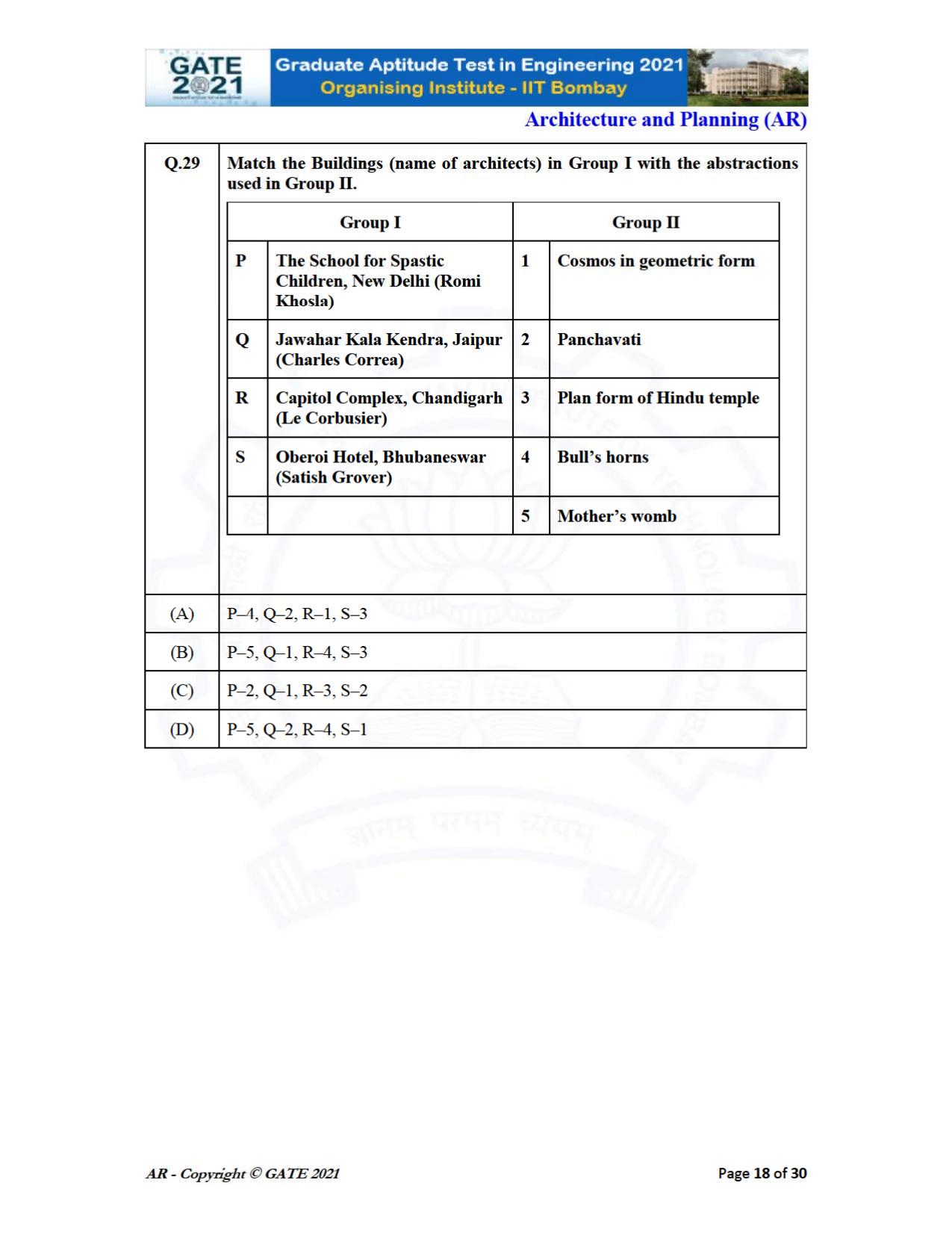 GATE 2021 Architecture and Planning (AR) Question Paper - Page 18