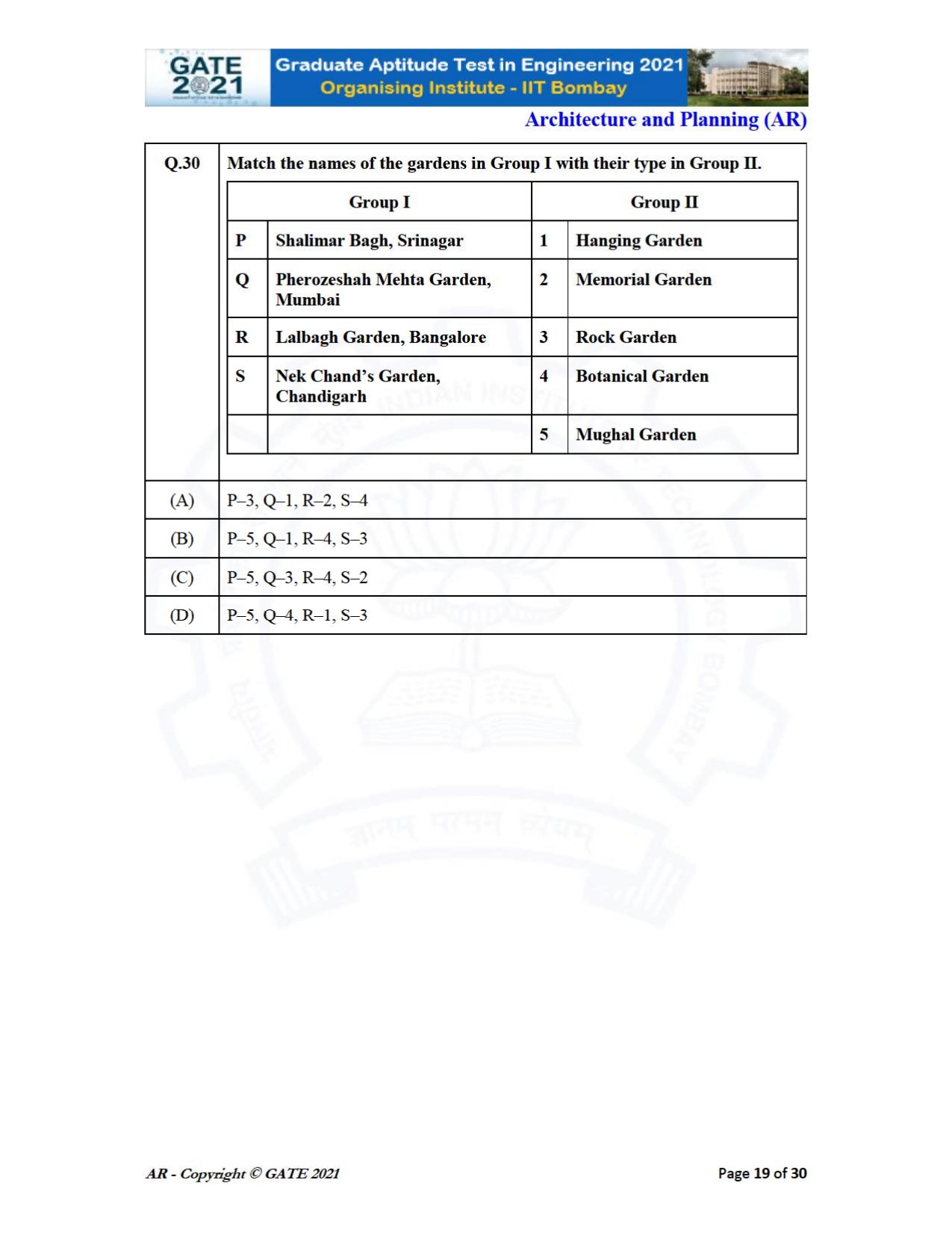 GATE 2021 Architecture and Planning (AR) Question Paper - Page 19