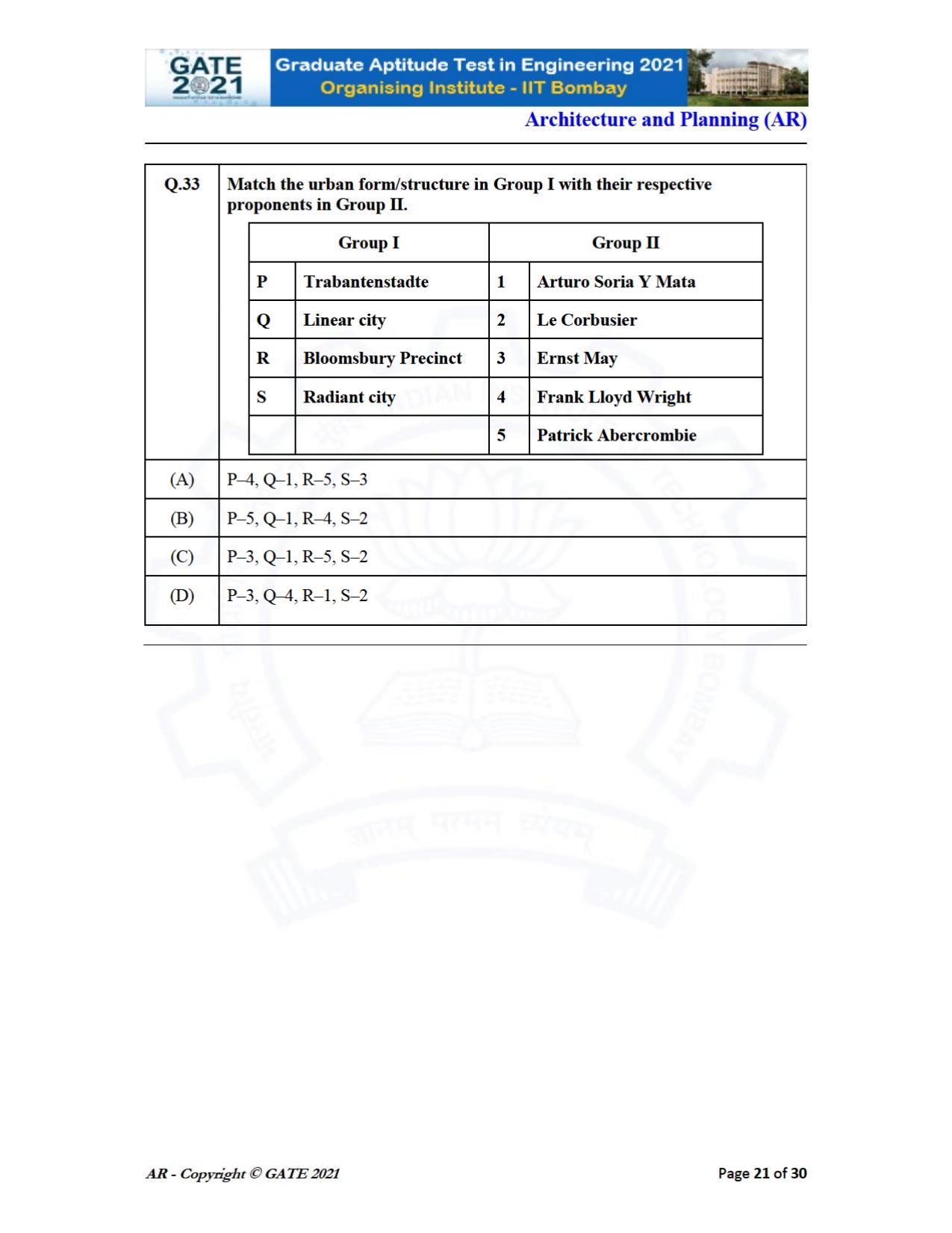 GATE 2021 Architecture and Planning (AR) Question Paper - Page 21