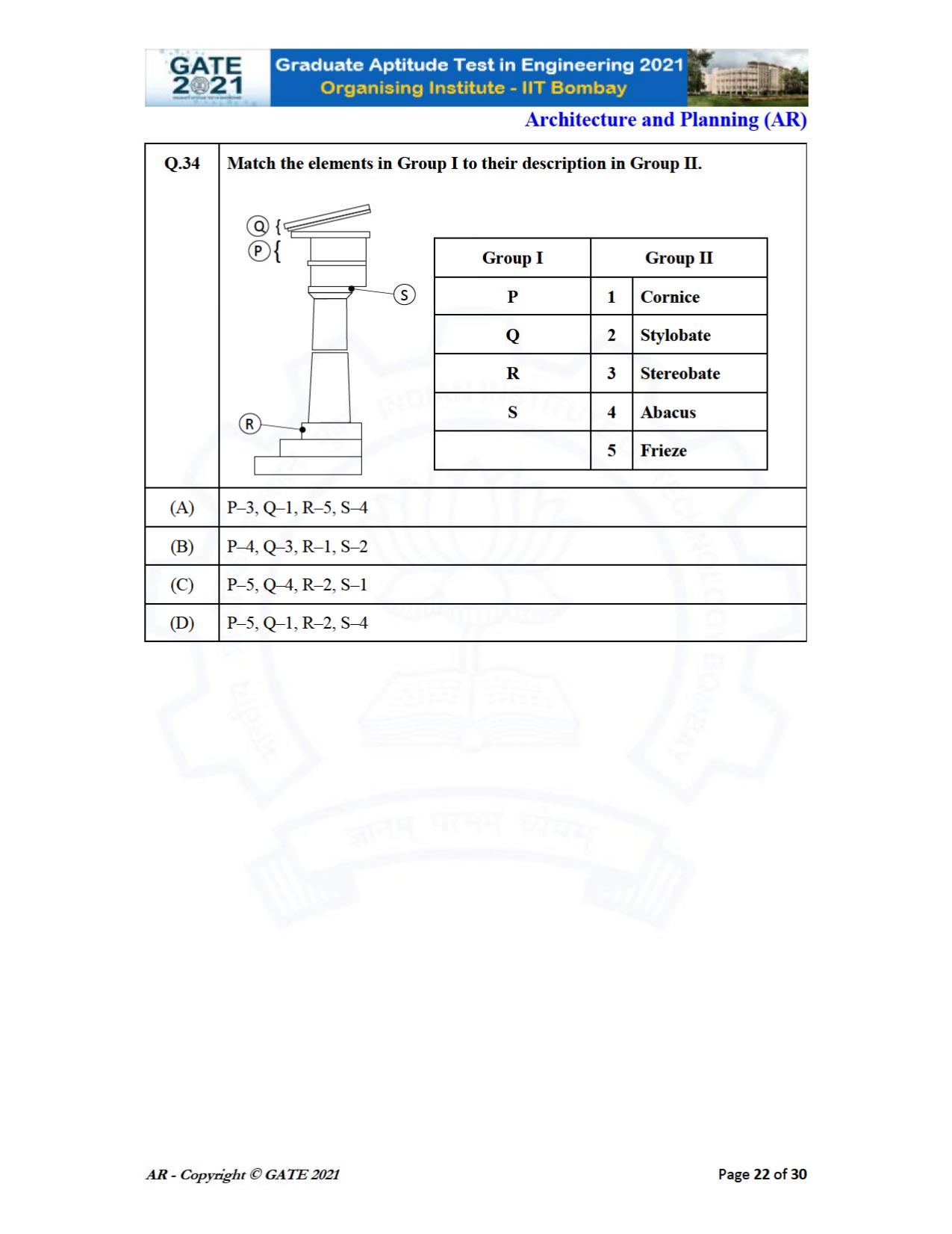 GATE 2021 Architecture and Planning (AR) Question Paper - Page 22