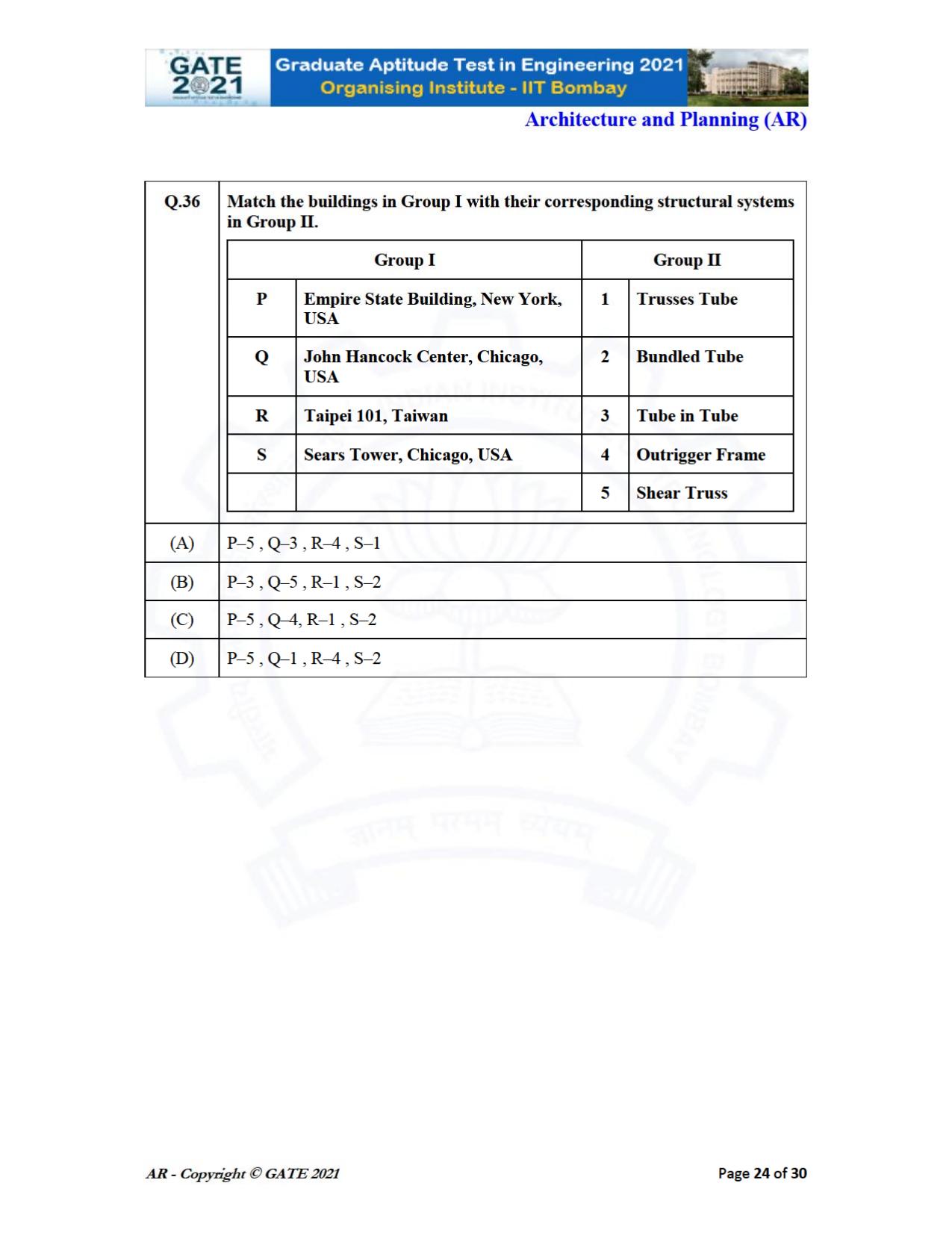 GATE 2021 Architecture and Planning (AR) Question Paper - Page 24